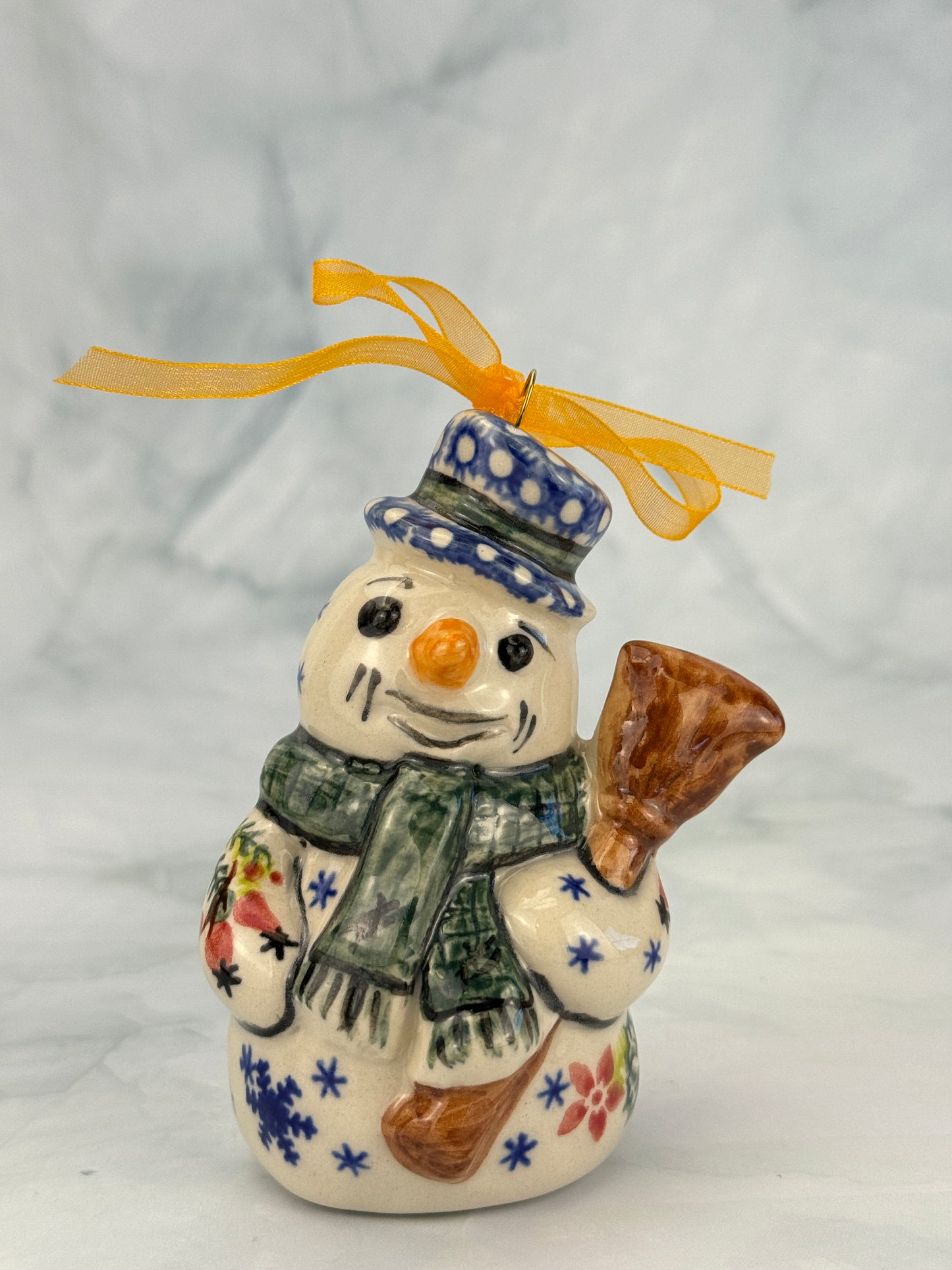 Vena Standing Snowman Ornament - Shape V354 - Green Scarf and Pinecones