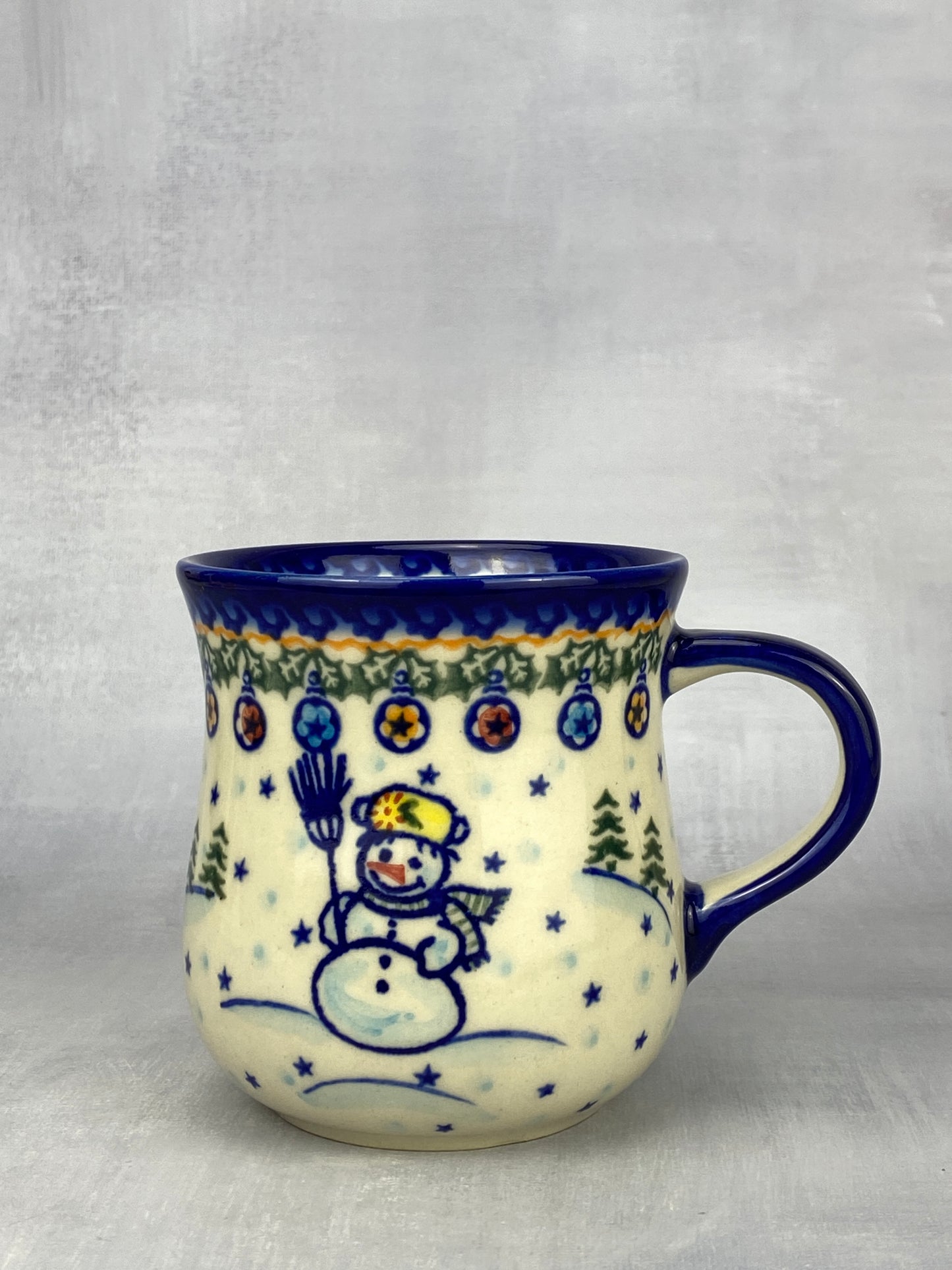 Vena Unikat 8oz Holiday Mug - Shape V053 - Snowmen with Broomsticks