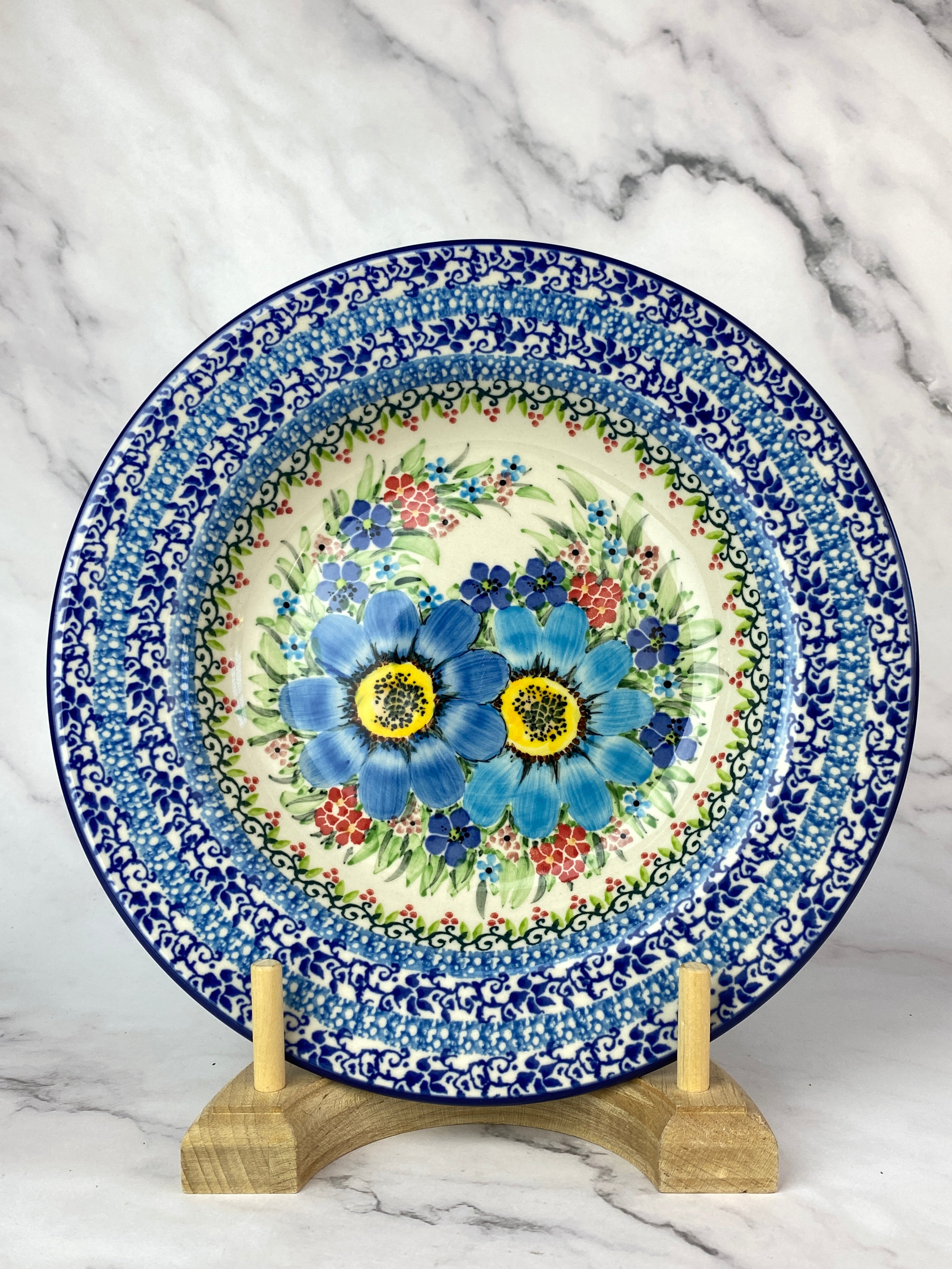 PASTA PLATE- A Beautiful hand made hand painted blue pottery yellow color pasta plate - Size high quality 8 Inch