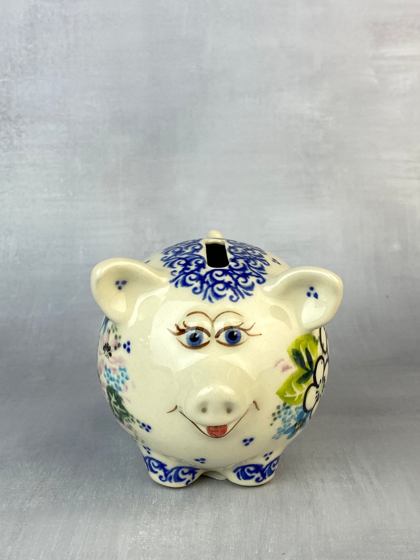 Vena Piggy Bank - Shape V371 - White Flowers