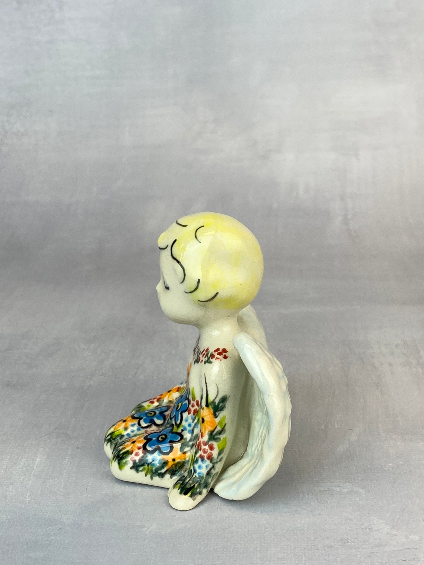 Angel Figurine - Shape V644 - Orange and Blue Flowers