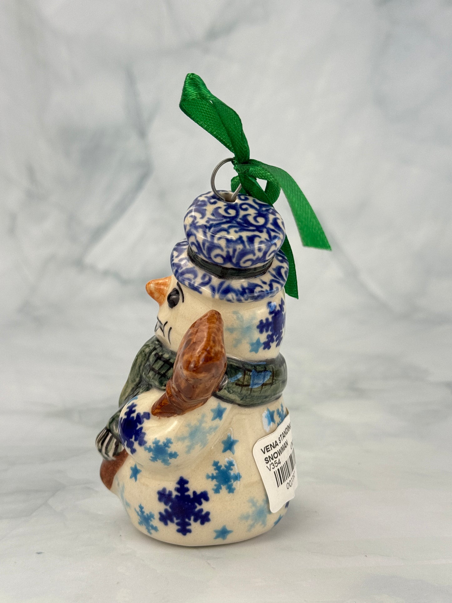 Vena Standing Snowman Ornament - Shape V354 - Green Scarf and Snowflakes