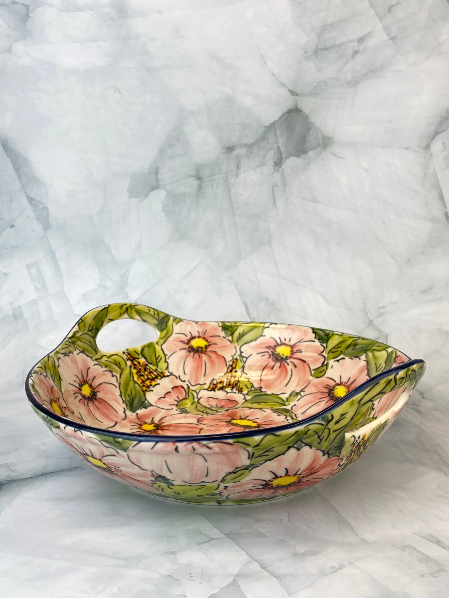 Large Moja Bowl with Handles - Pink Flowers