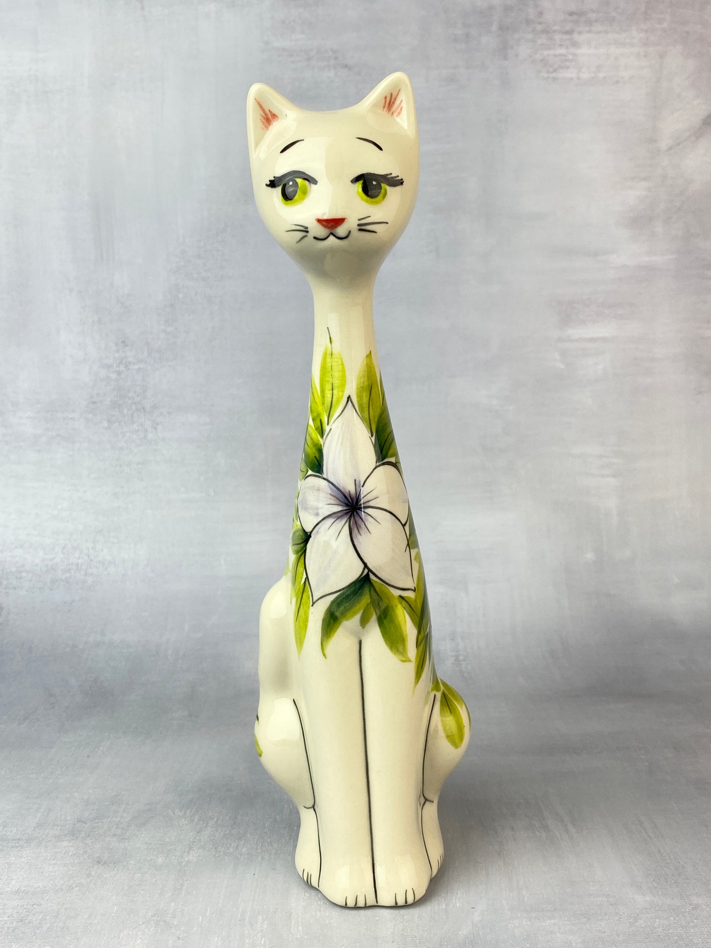 Tall Moja Cat Figurine - Lavender Flowers