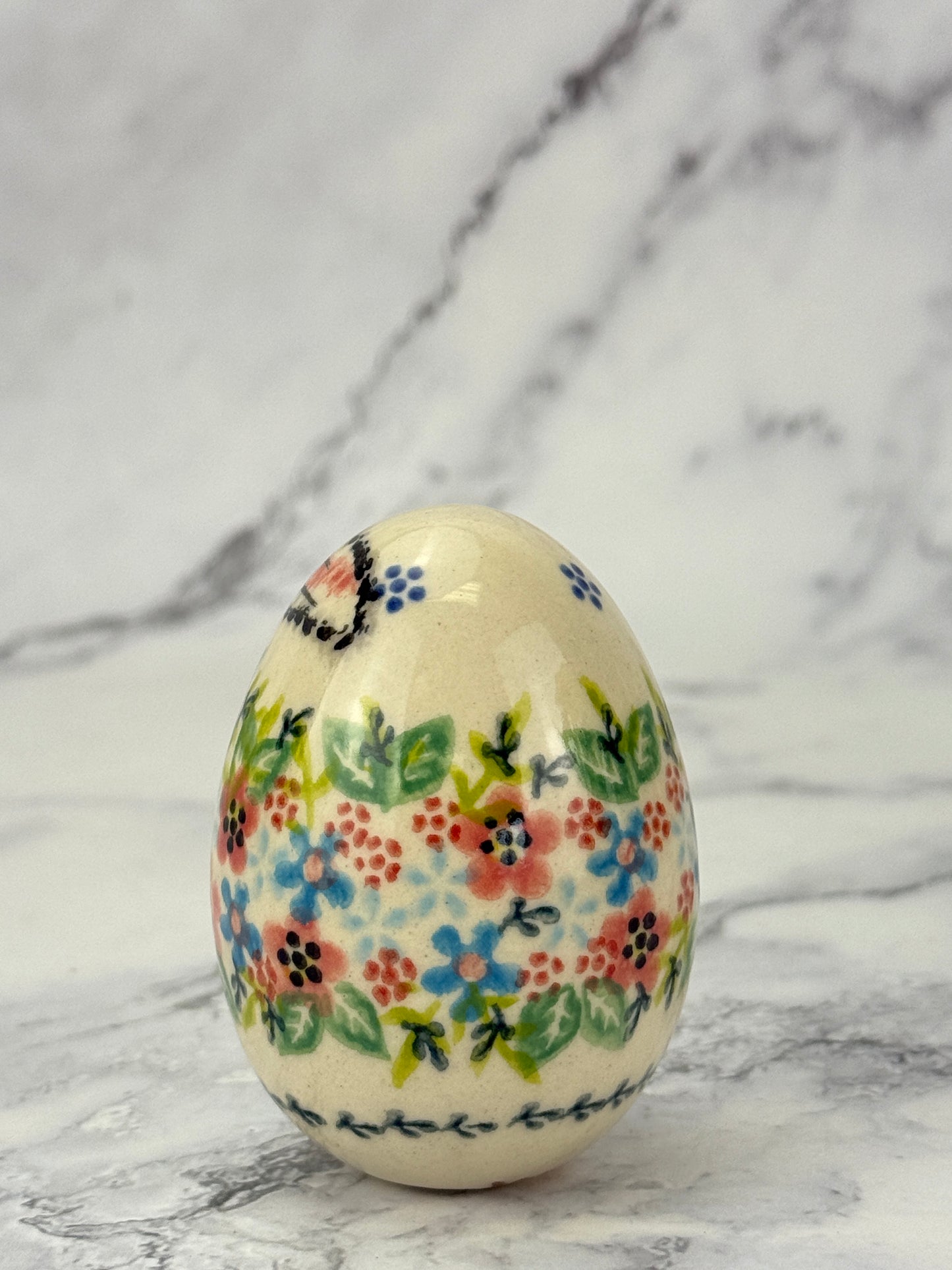Vena Large Ceramic Easter Egg - Shape V037 -  Blue Bow Tie Bunny