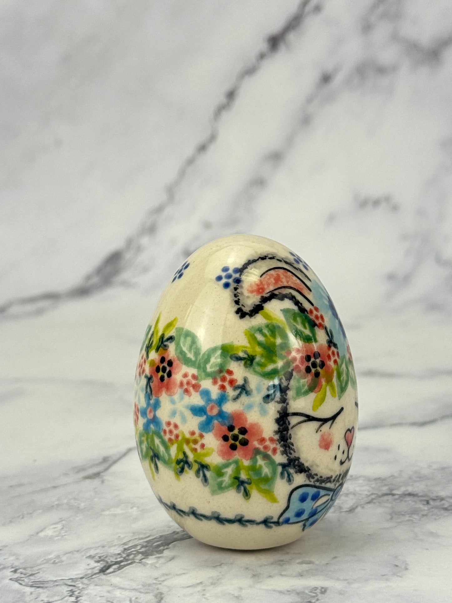 Vena Large Ceramic Easter Egg - Shape V037 -  Blue Bow Tie Bunny