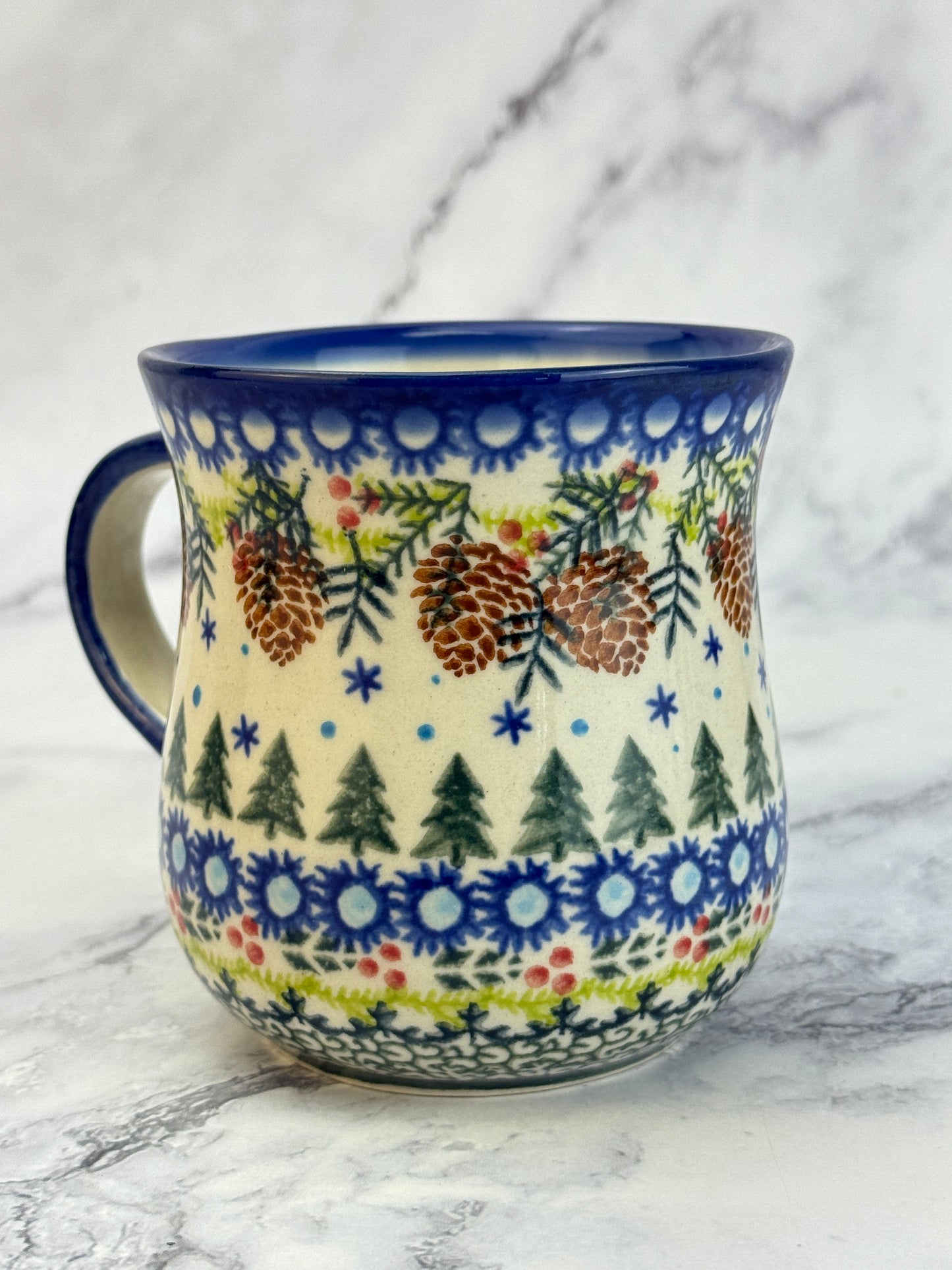 Vena Unikat 8oz Holiday Mug - Shape V053 - Holly and Pine Cones