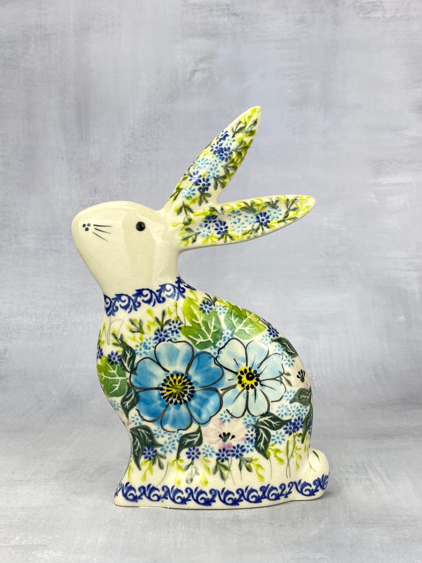 Tall Vena Bunny - Shape V613 - Turquoise Flowers