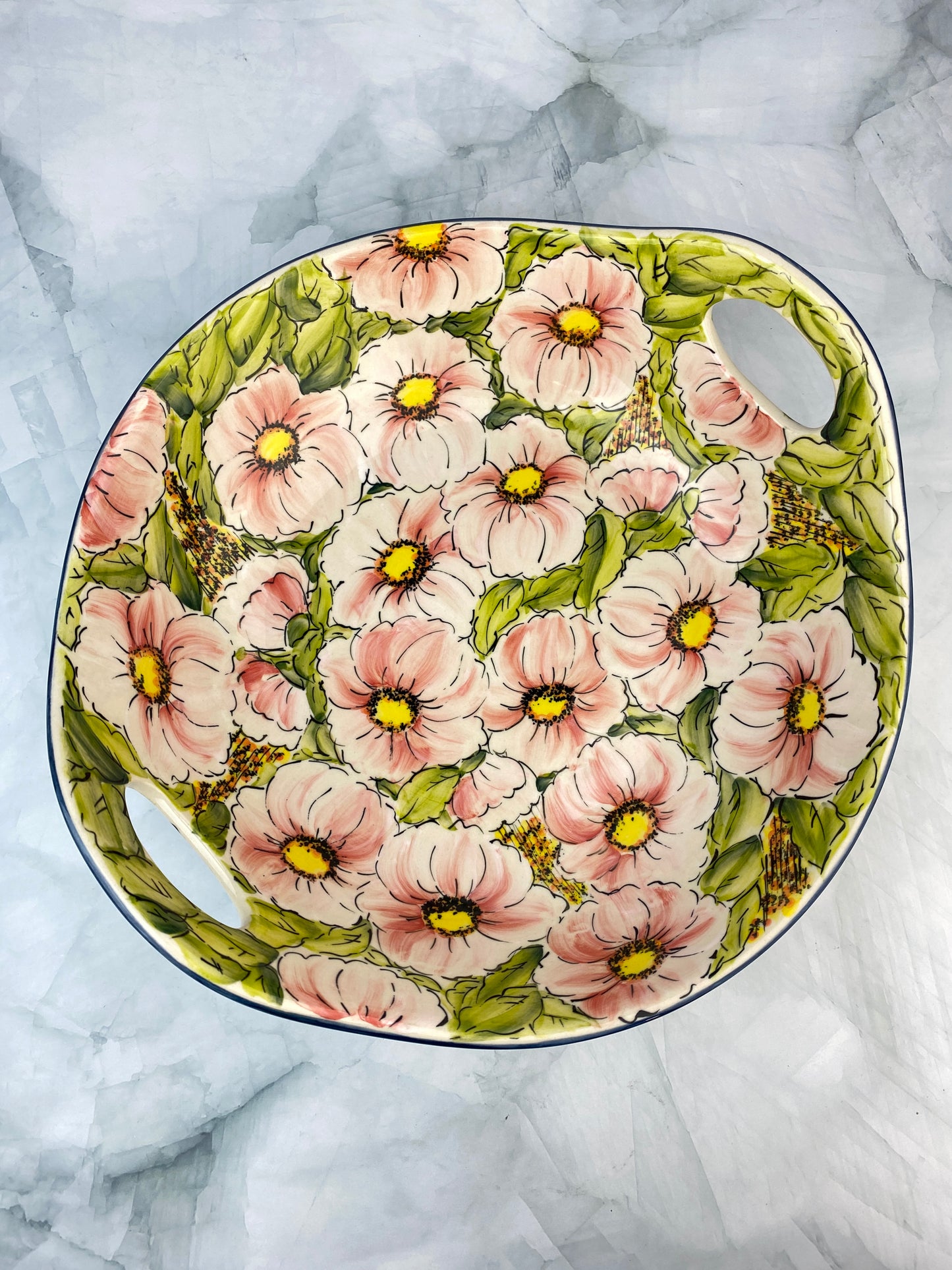 Large Moja Bowl with Handles - Pink Flowers