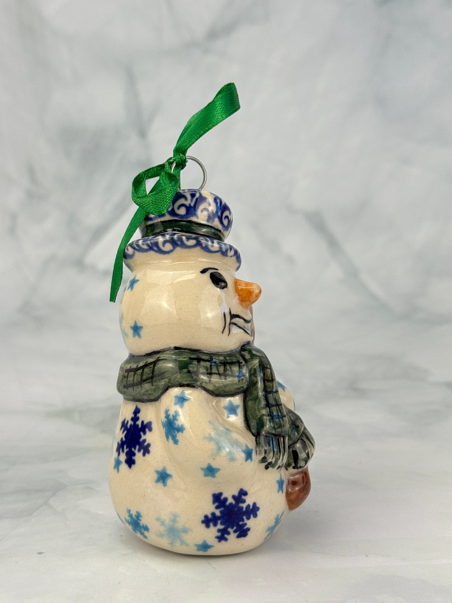 Vena Standing Snowman Ornament - Shape V354 - Green Scarf and Snowflakes