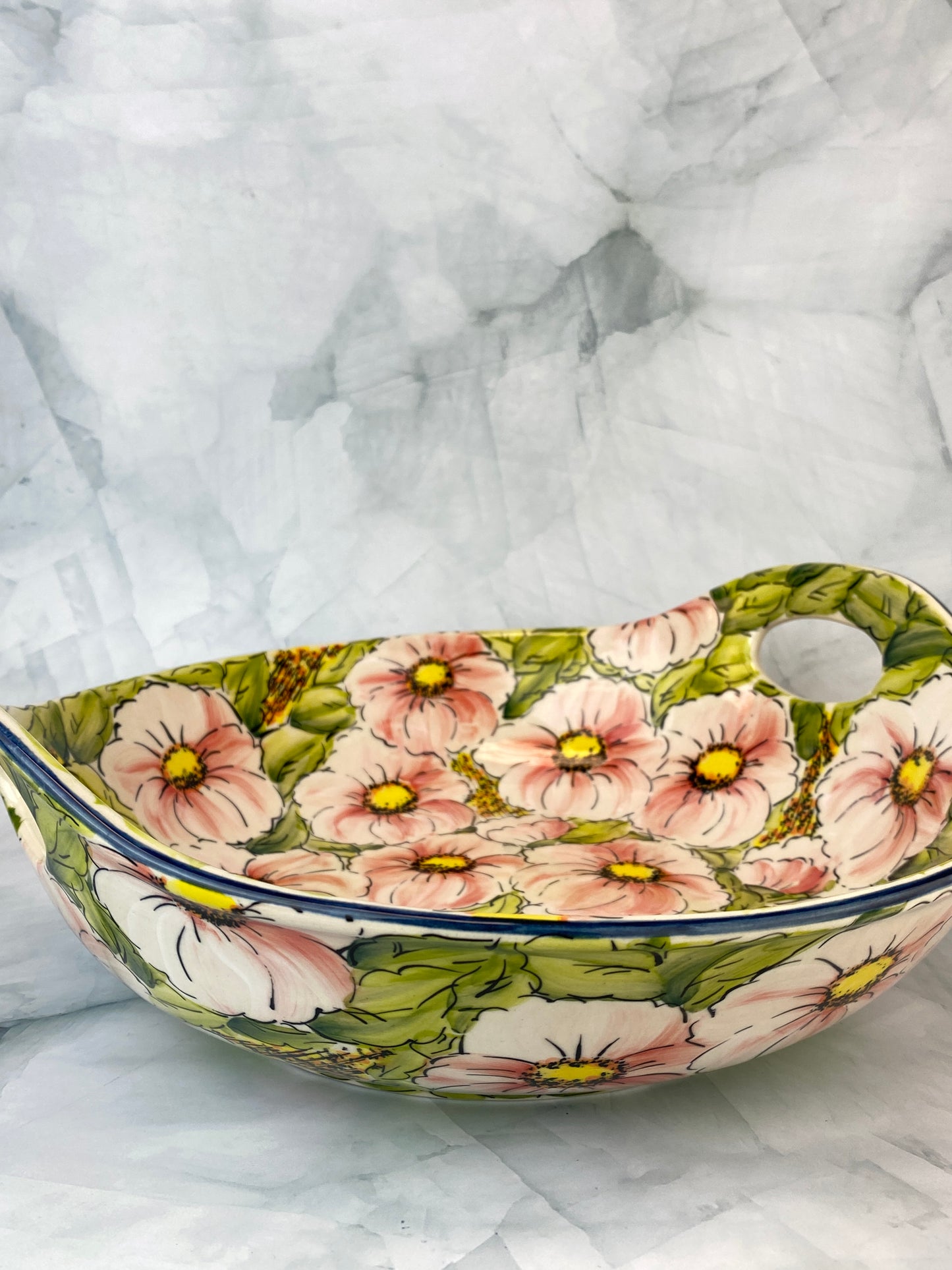 Large Moja Bowl with Handles - Pink Flowers