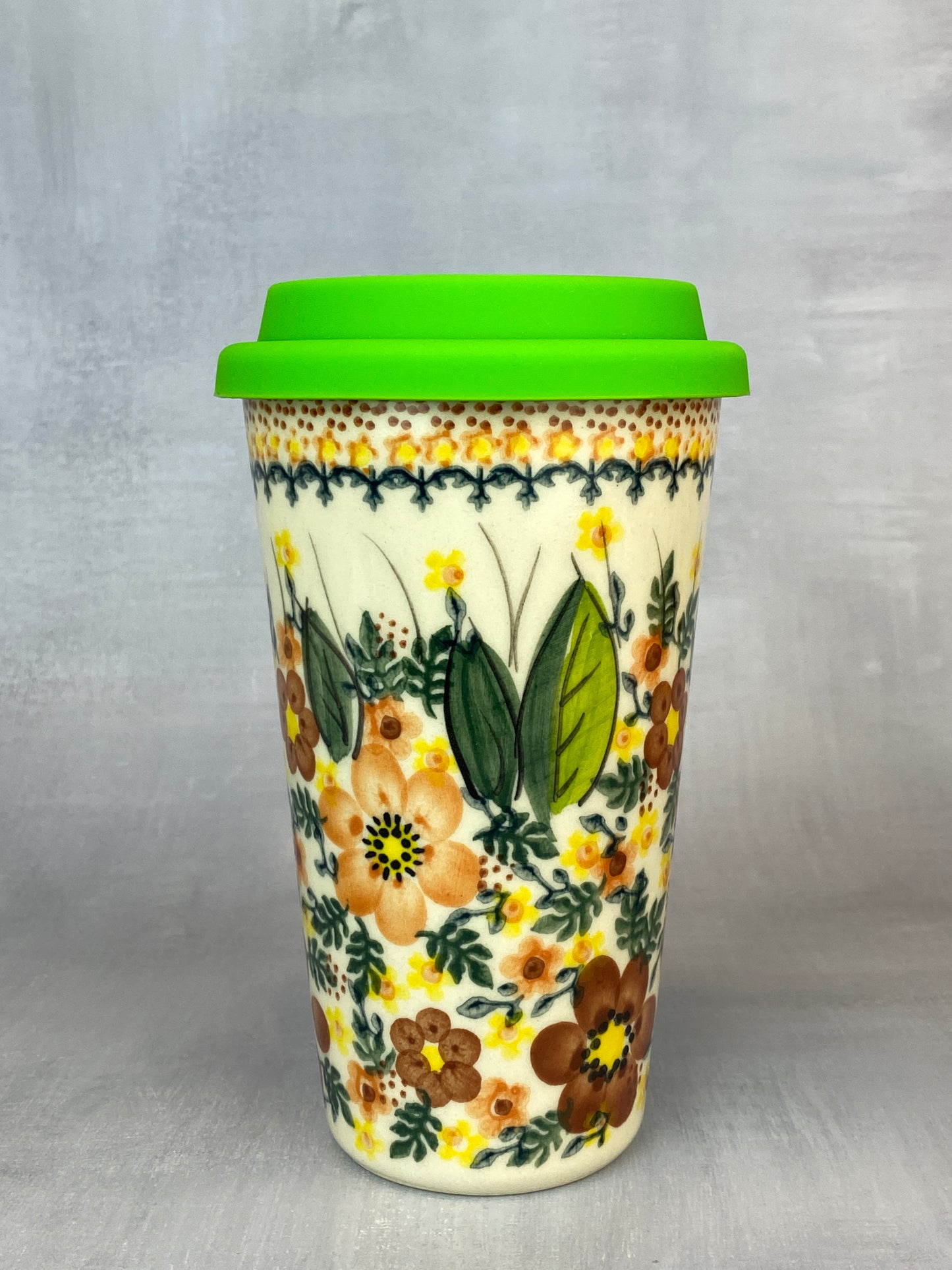 14oz Unikat Travel Mug - Shape V559 - A508 Brown Flowers