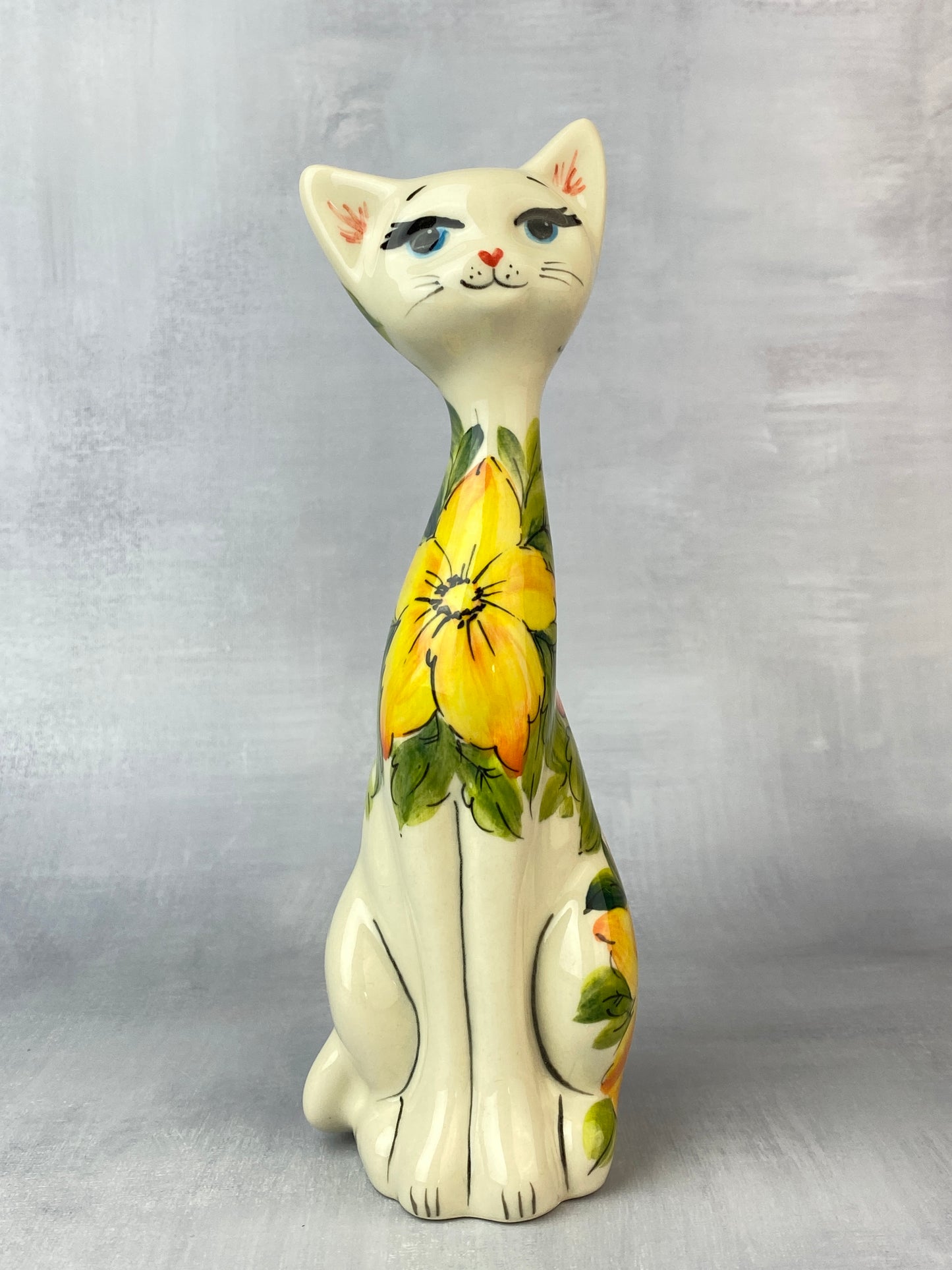 Medium Moja Cat Figurine - Multicolored Flowers