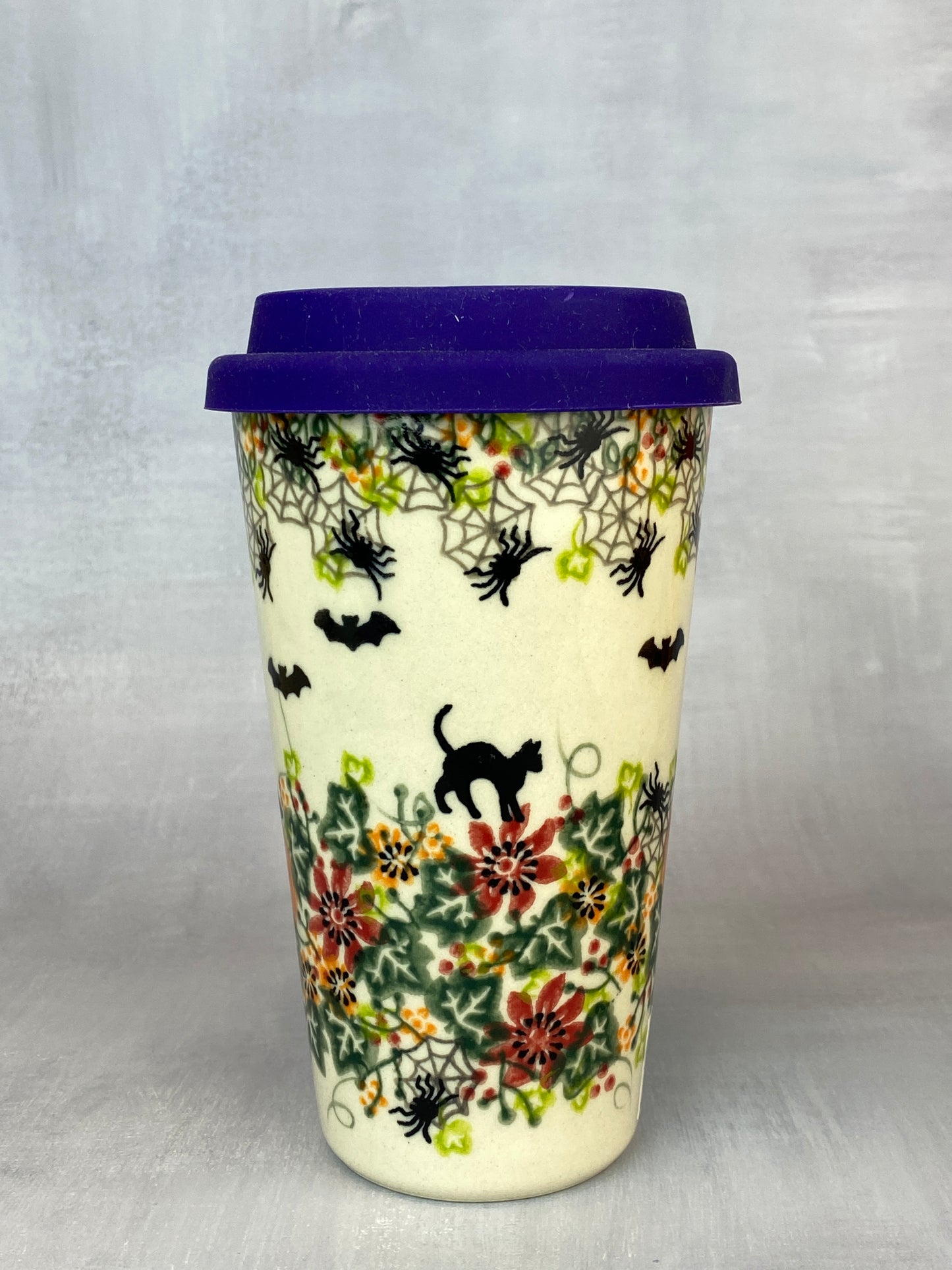 14oz Unikat Travel Mug - Shape V559 - Black Cats and Spiders