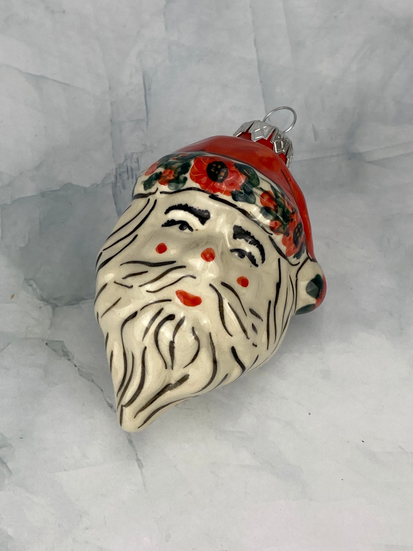 Santa Ornament - Red Flowers