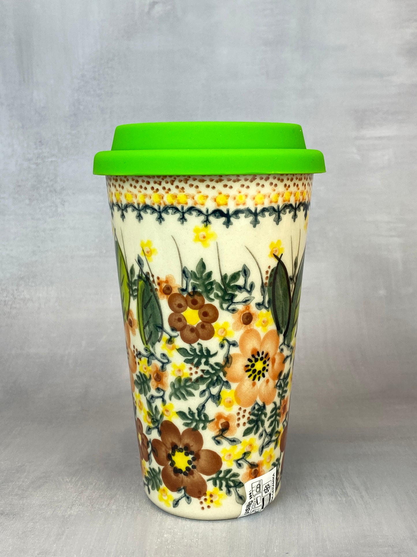 14oz Unikat Travel Mug - Shape V559 - A508 Brown Flowers