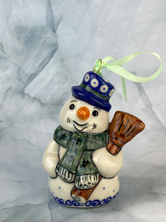 Vena Standing Snowman Ornament - Shape V354 - Green Scarf and Sleigh