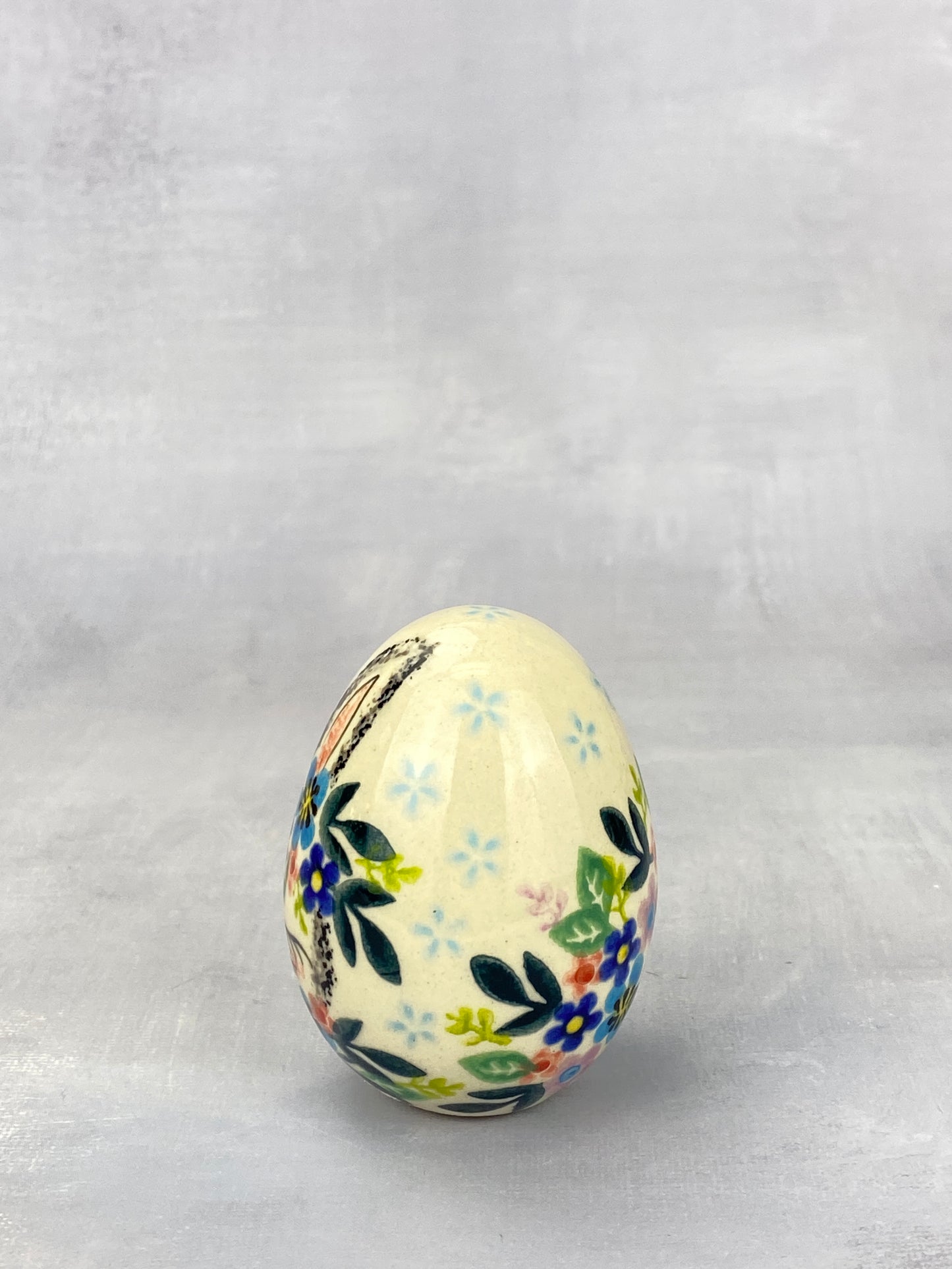 Vena Large Ceramic Easter Egg - Shape V037 -  Blue Bunny & Flowers