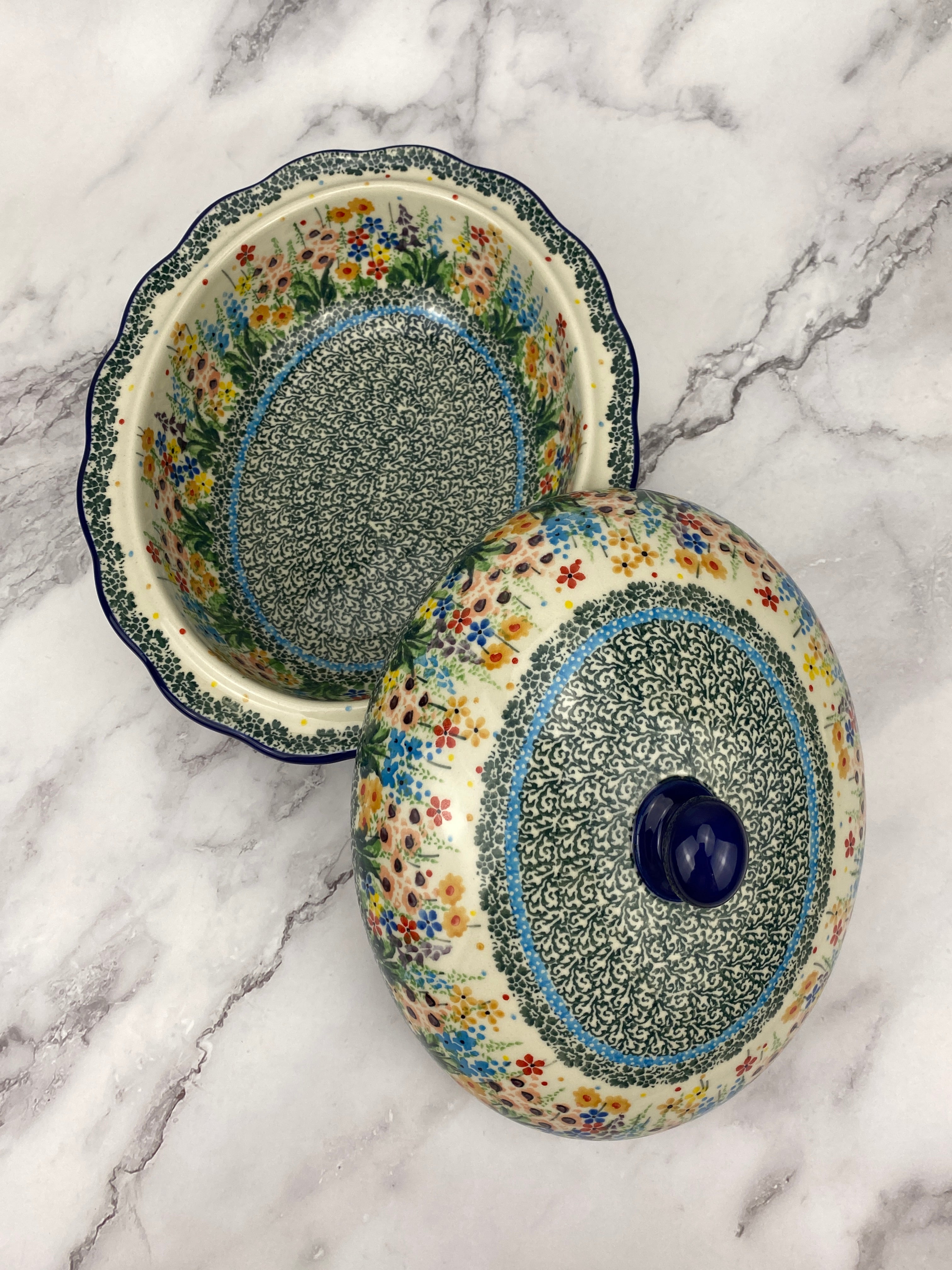 Roaster Pattern Scalloped Unikat Roaster - Shape D44 - Pattern U4875 – Polish Pottery ...
