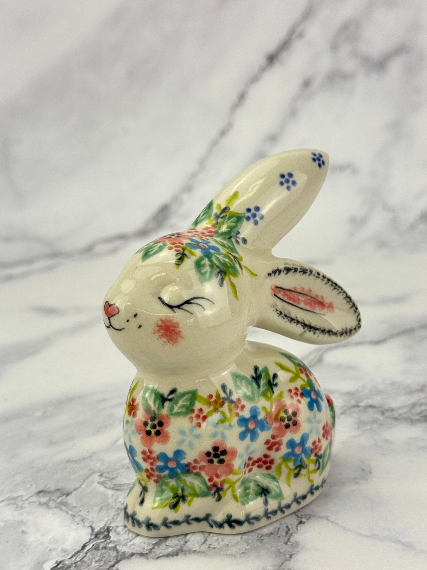 Bunny Figurine - Shape V412 - Pink and Blue Flower