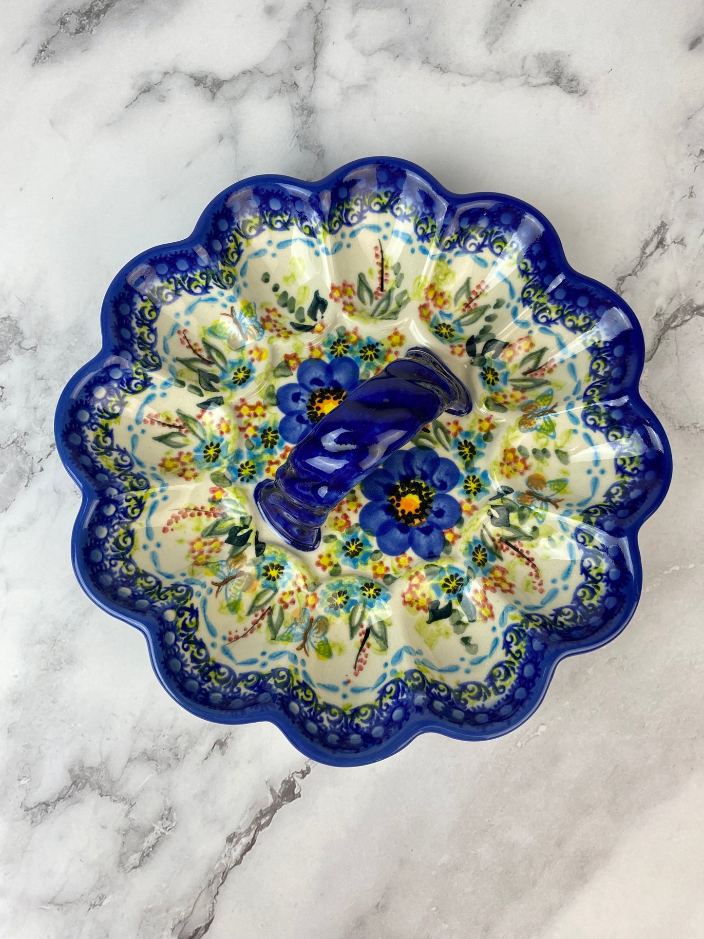 Unikat Egg Plate - Shape V131 - Blue Floral