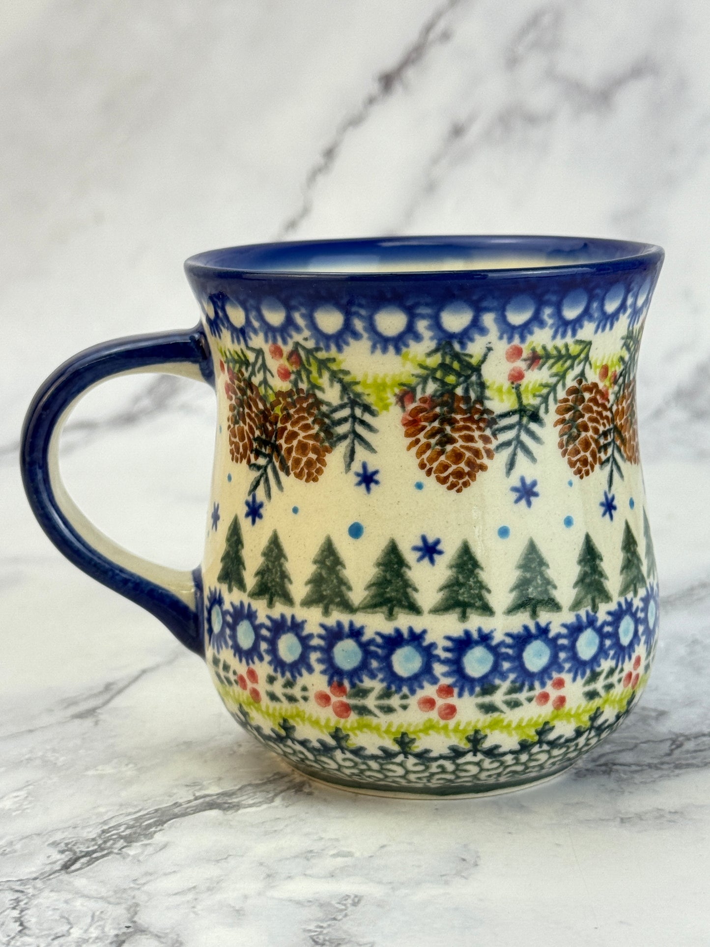 Vena Unikat 8oz Holiday Mug - Shape V053 - Holly and Pine Cones