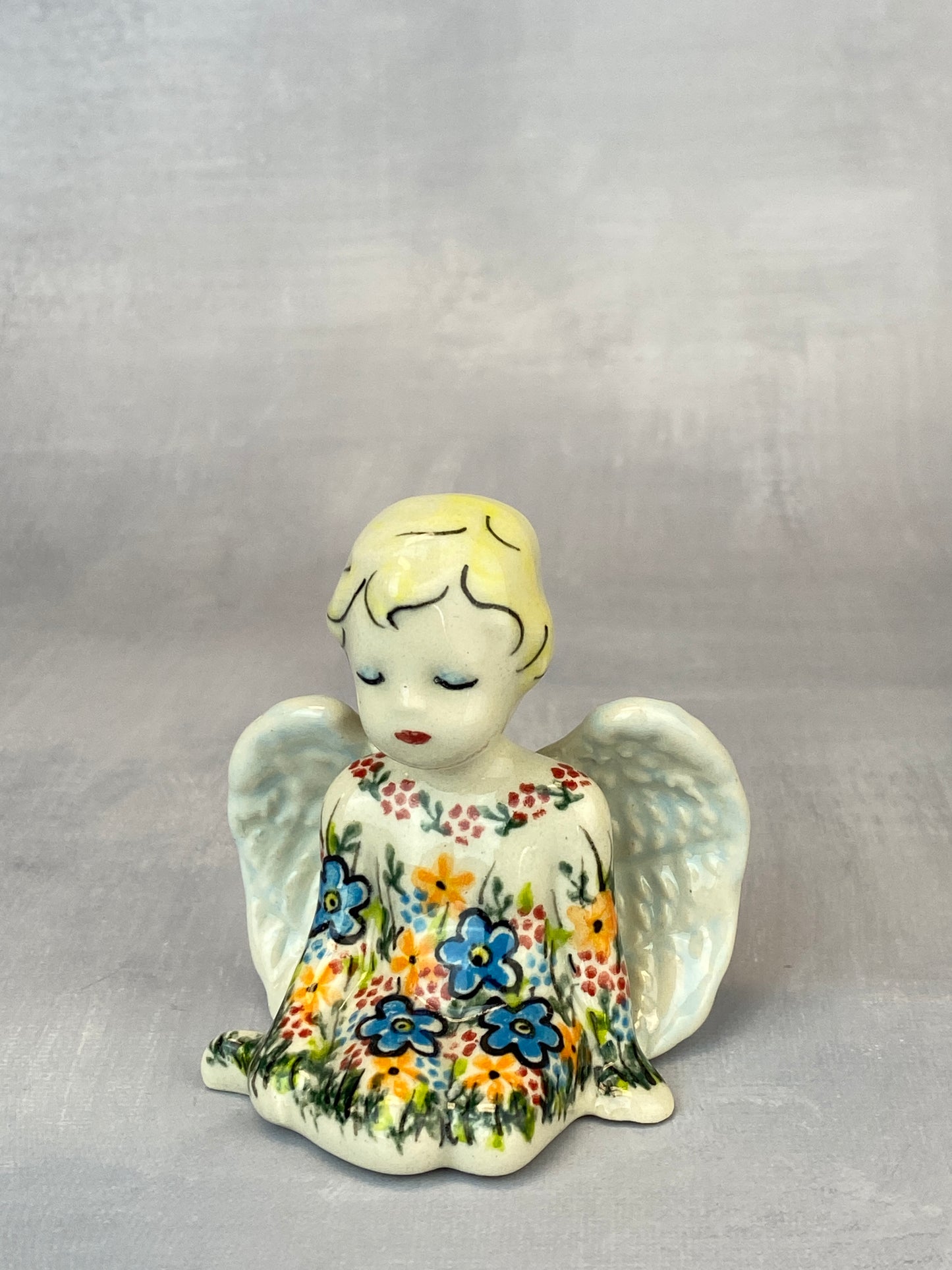 Angel Figurine - Shape V644 - Orange and Blue Flowers