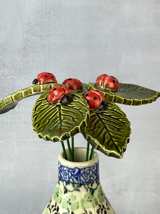 Ceramic Ladybug on a Leaf