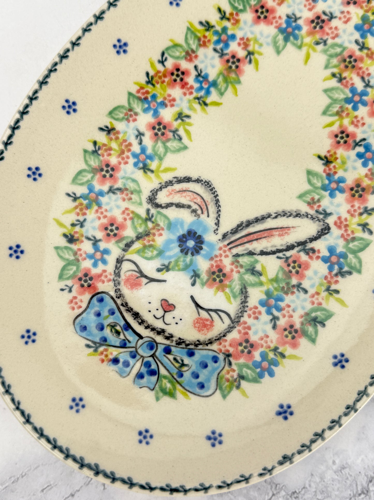 Small Egg Shaped Platter - Shape V191 - Blue Bow Tie Bunny