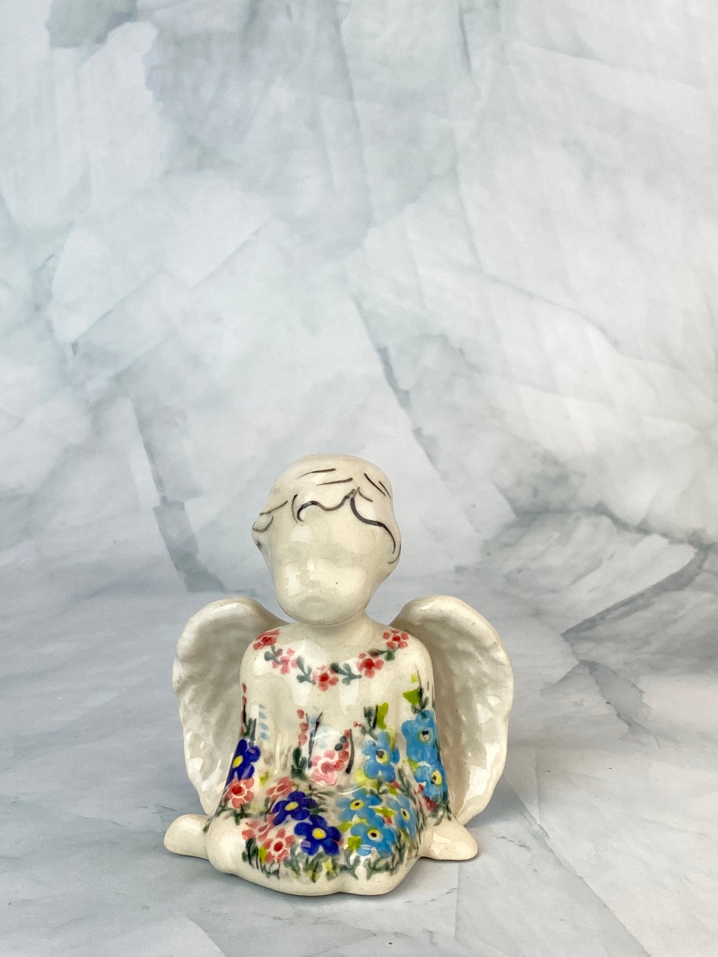 Angel Figurine - Shape V644 - Purple and Blue Flowers