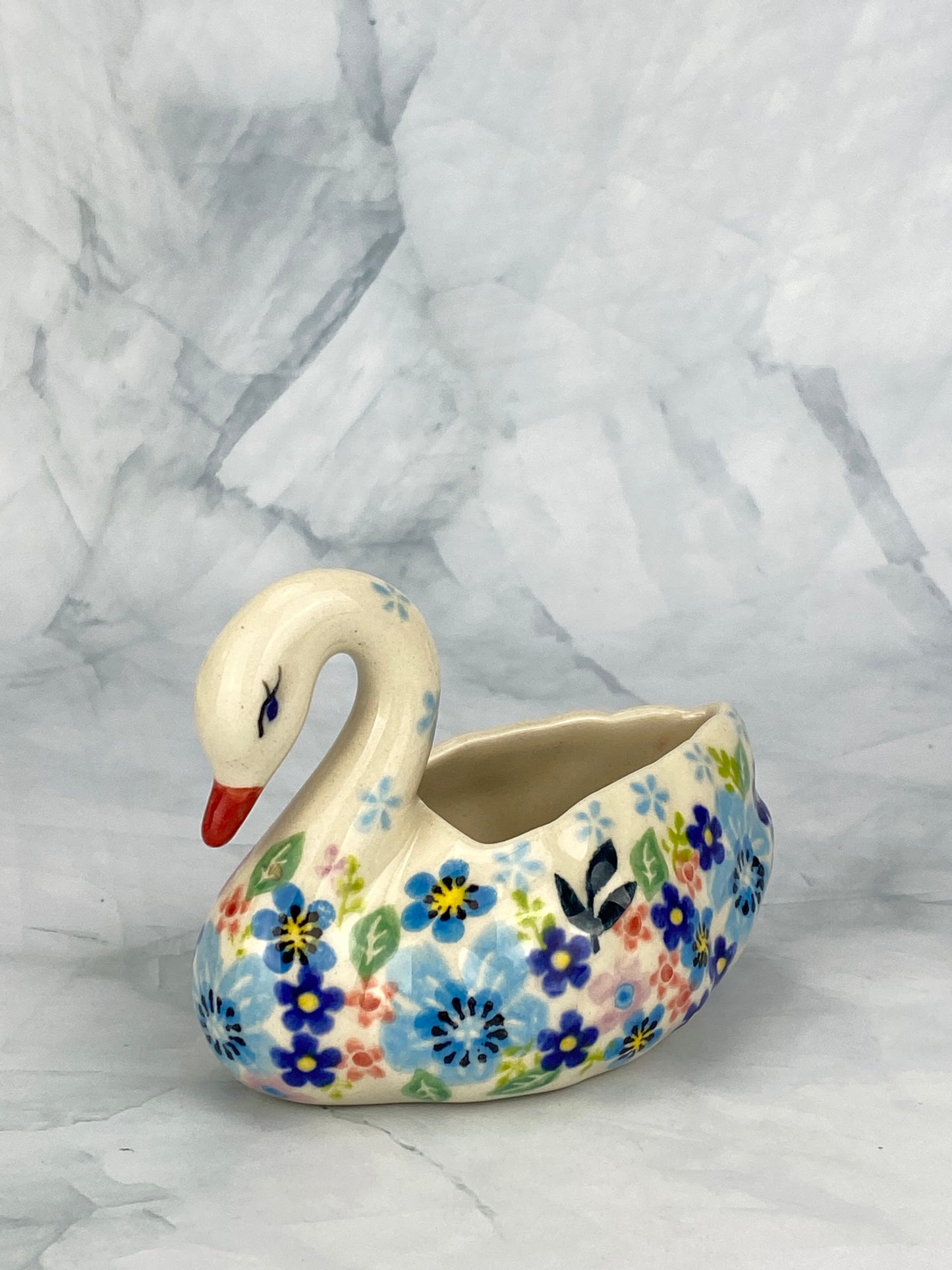 Swan Figurine - Shape V506 - Purple and Blue Floral