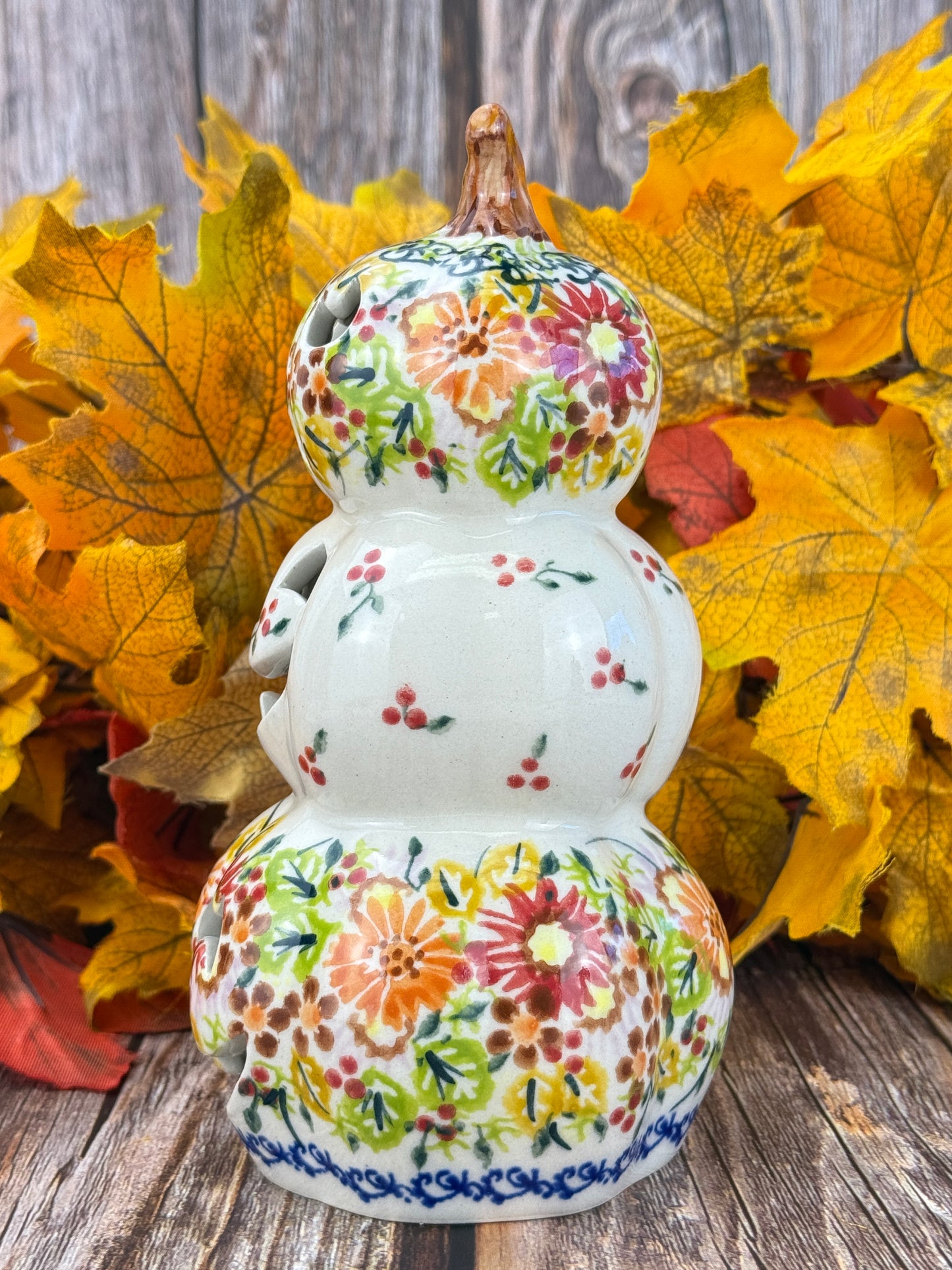 Vena Stacked Pumpkin Votive - Fall Flowers