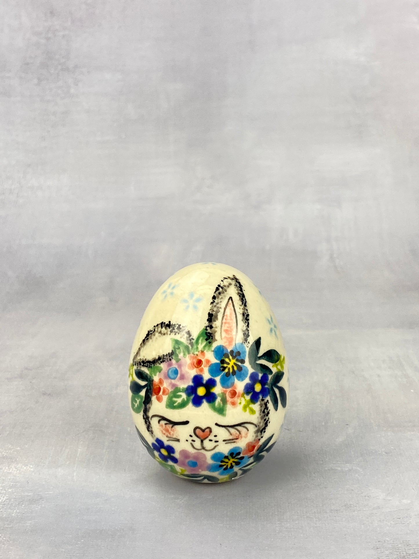 Vena Large Ceramic Easter Egg - Shape V037 -  Blue Bunny & Flowers