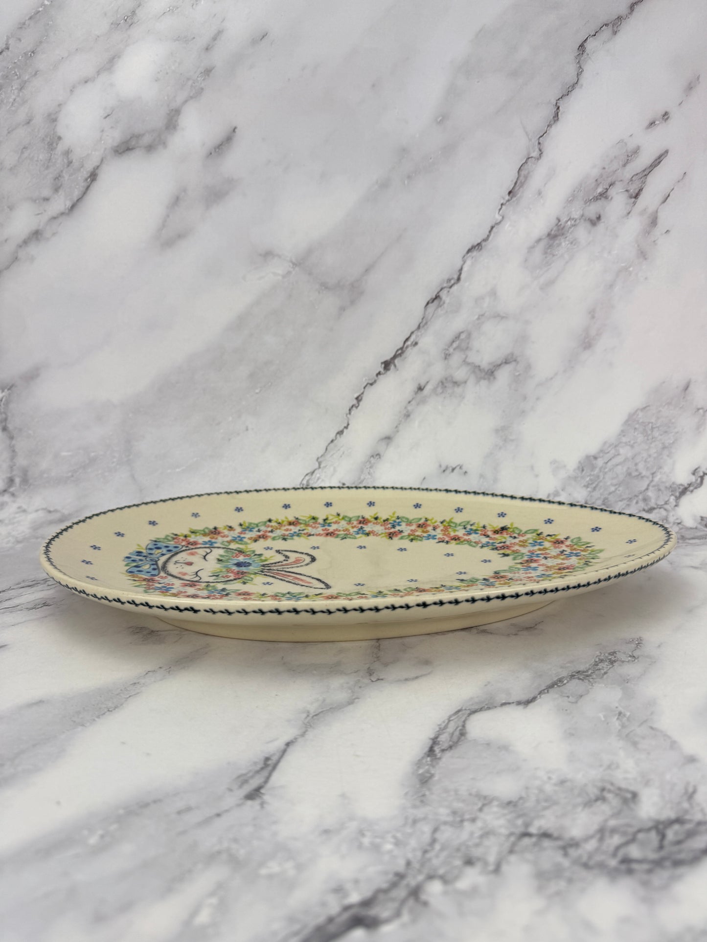 Large Egg Shaped Platter - Shape V193 - Blue Bow Tie Bunny