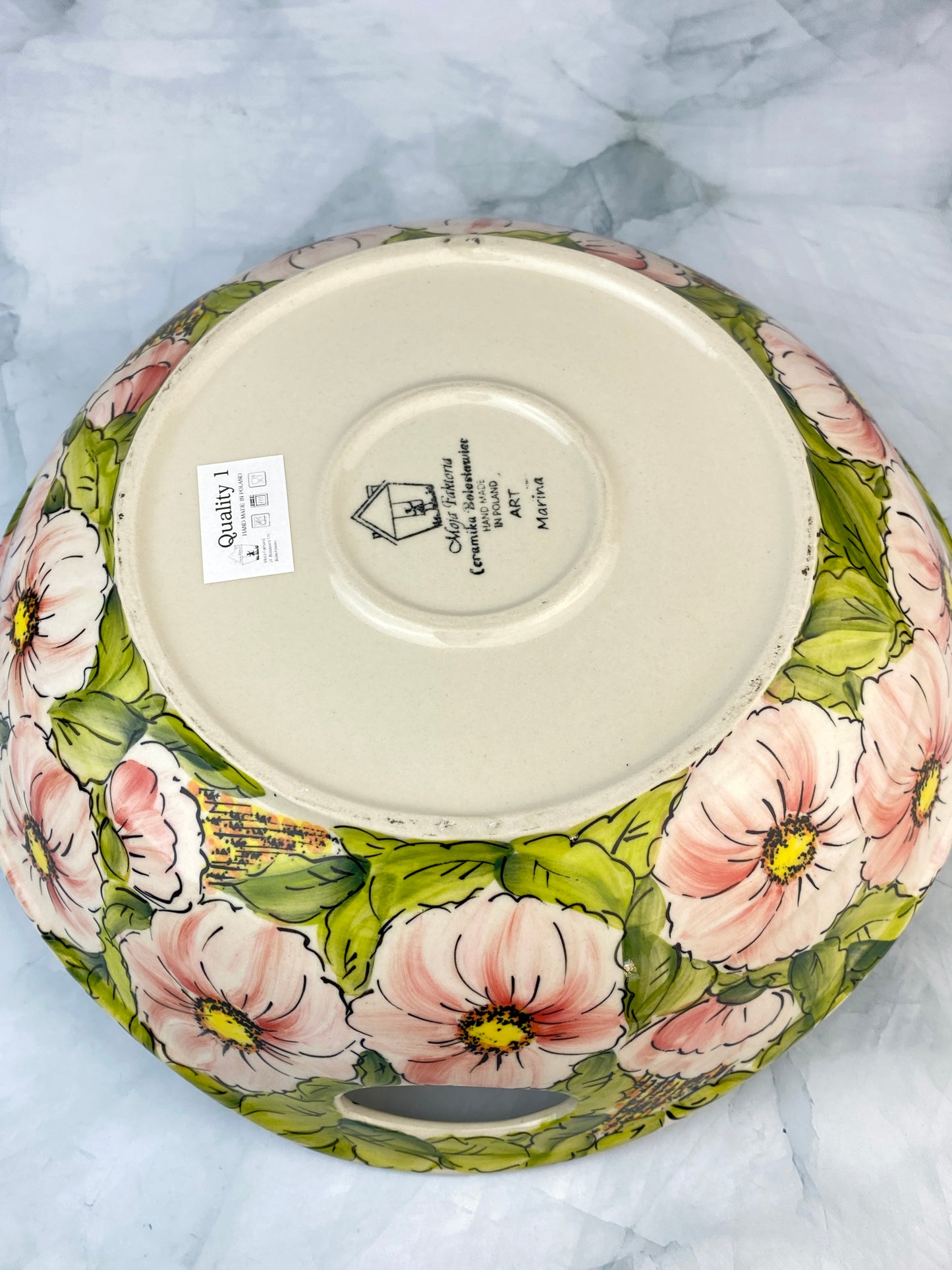 Large Moja Bowl with Handles - Pink Flowers