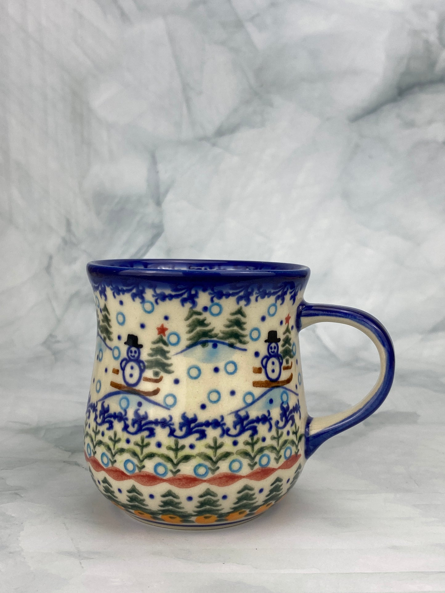 Vena Unikat 8oz Holiday Mug - Shape V053 - Pattern Skiing Snowmen UA038