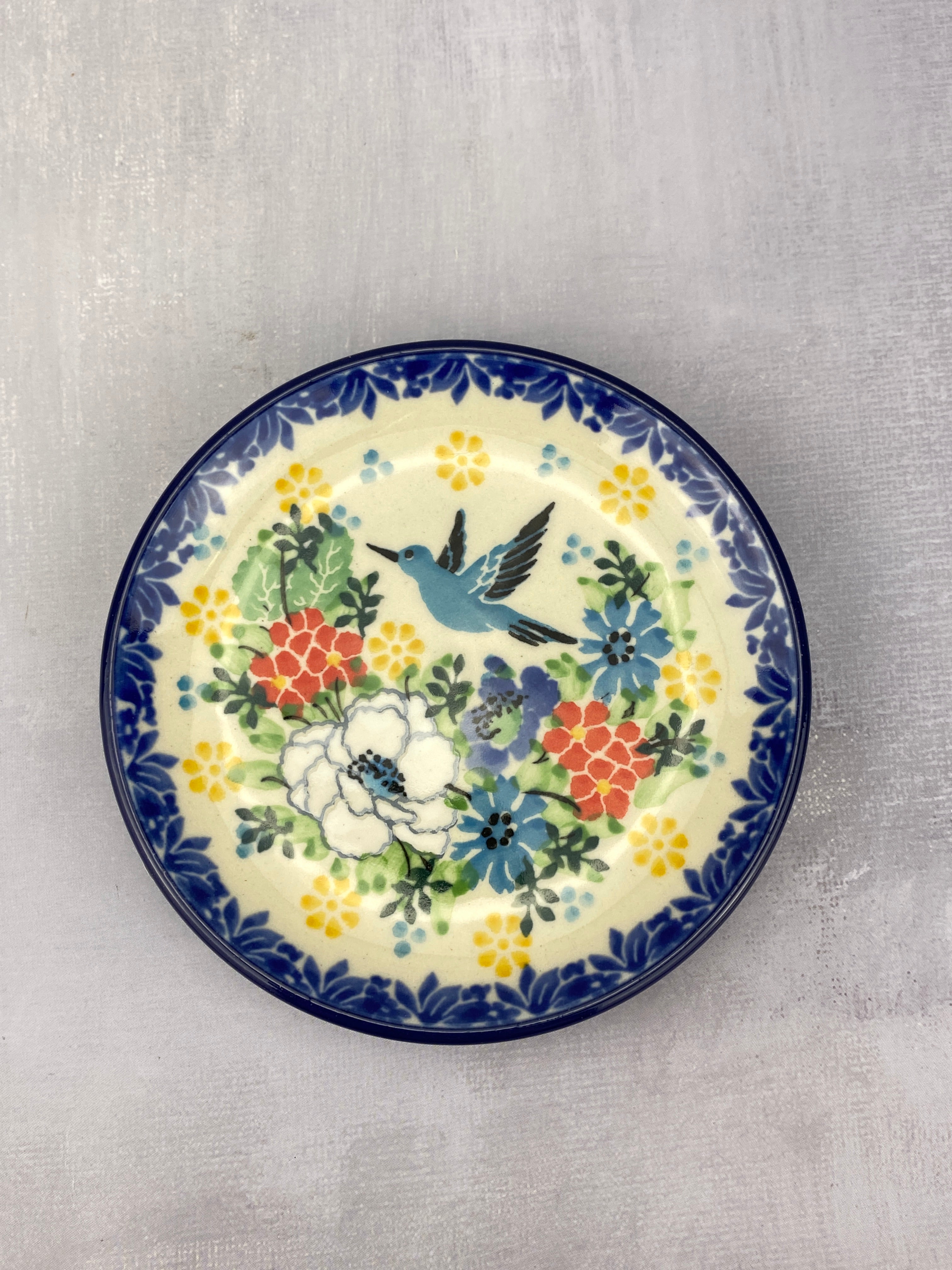 3 Polish Pottery Mini Plates Peacock cheapest Floral Coaster Farm House Ceramic Coasters