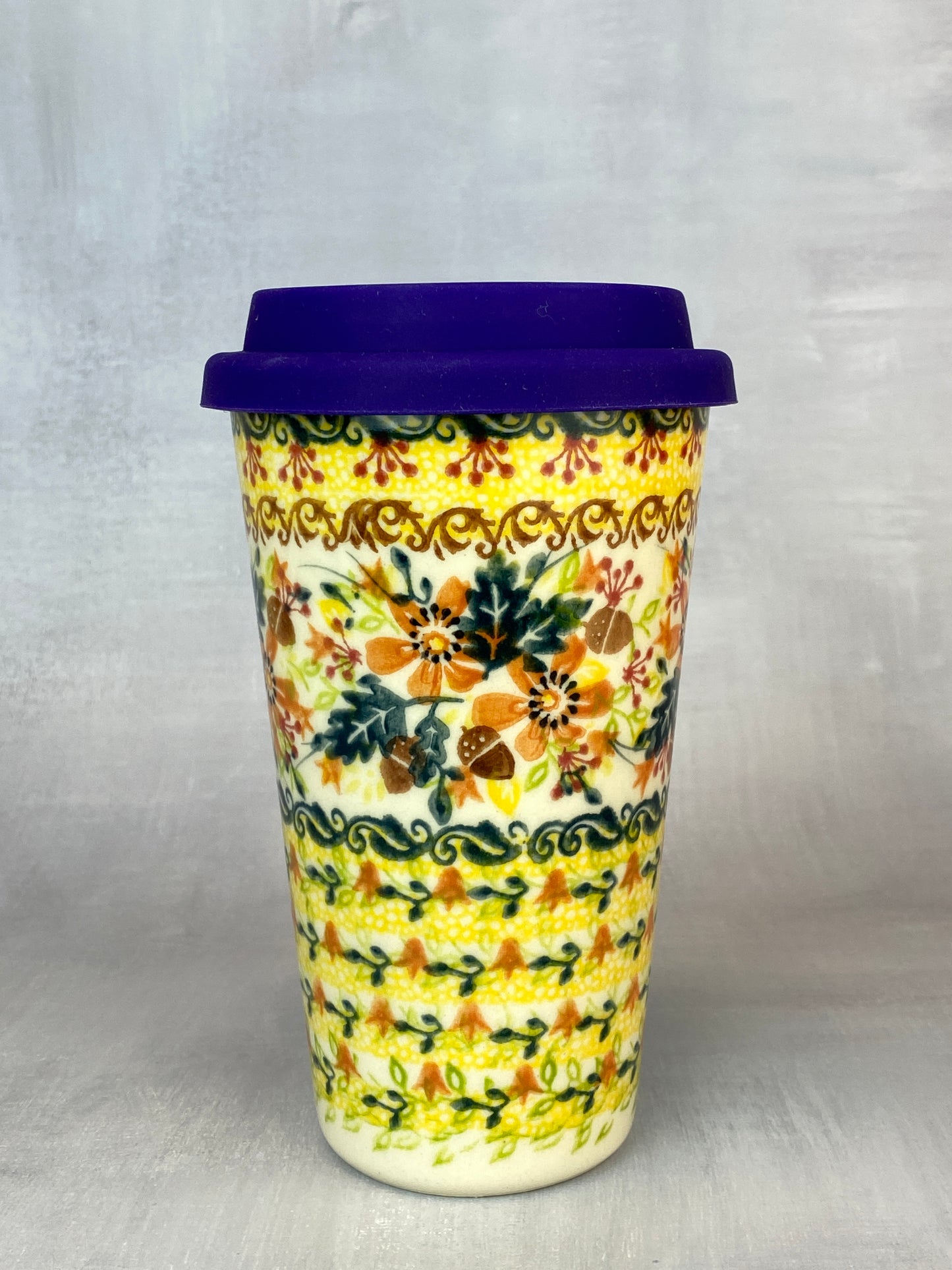 14oz Unikat Travel Mug - Shape V559 - Flowers and Acorns