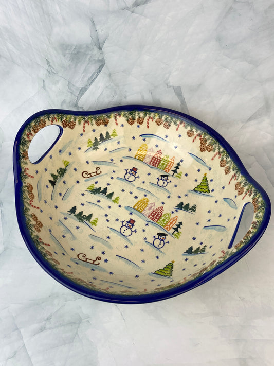 Vena XL Unikat Bowl with Handles - Shape V079 - Christmas in Bolesławiec Standing Snowmen