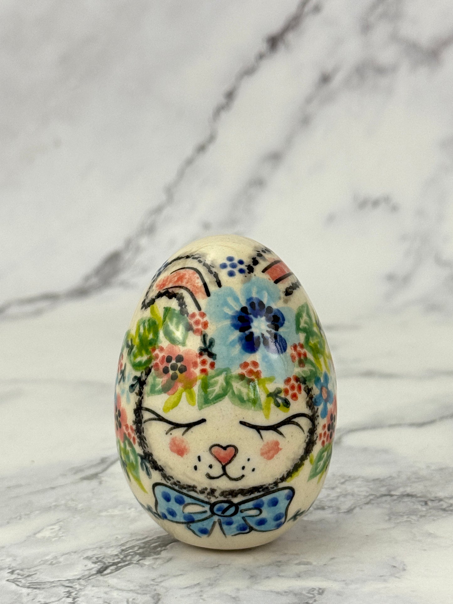 Vena Large Ceramic Easter Egg - Shape V037 -  Blue Bow Tie Bunny