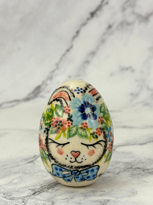 Vena Large Ceramic Easter Egg - Shape V037 -  Blue Bow Tie Bunny