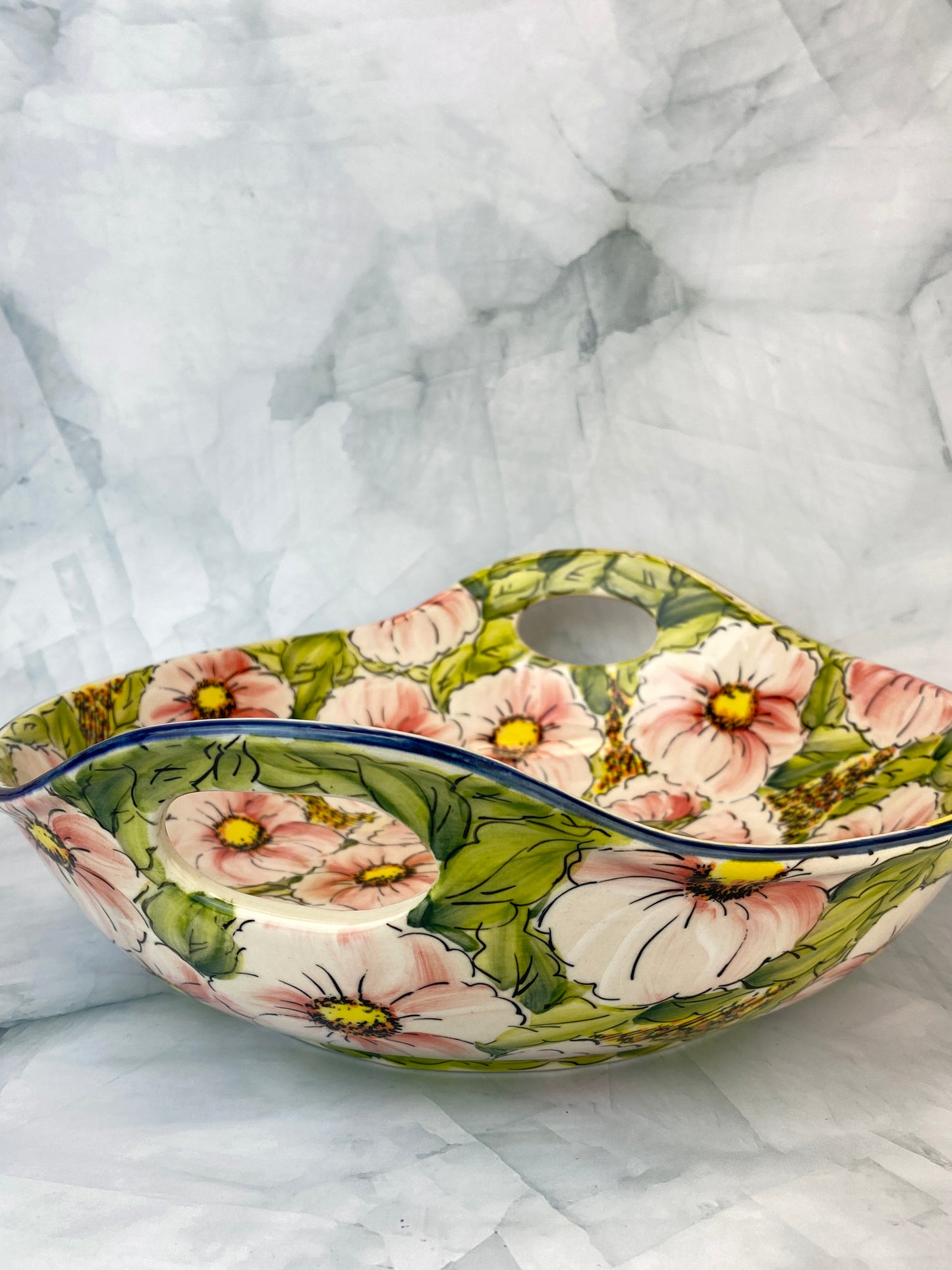 Large Moja Bowl with Handles - Pink Flowers