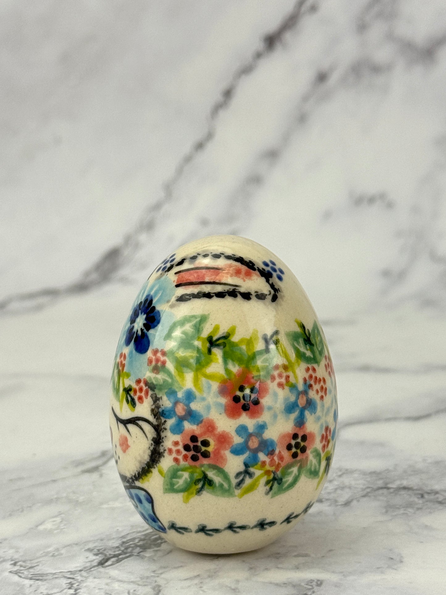 Vena Large Ceramic Easter Egg - Shape V037 -  Blue Bow Tie Bunny