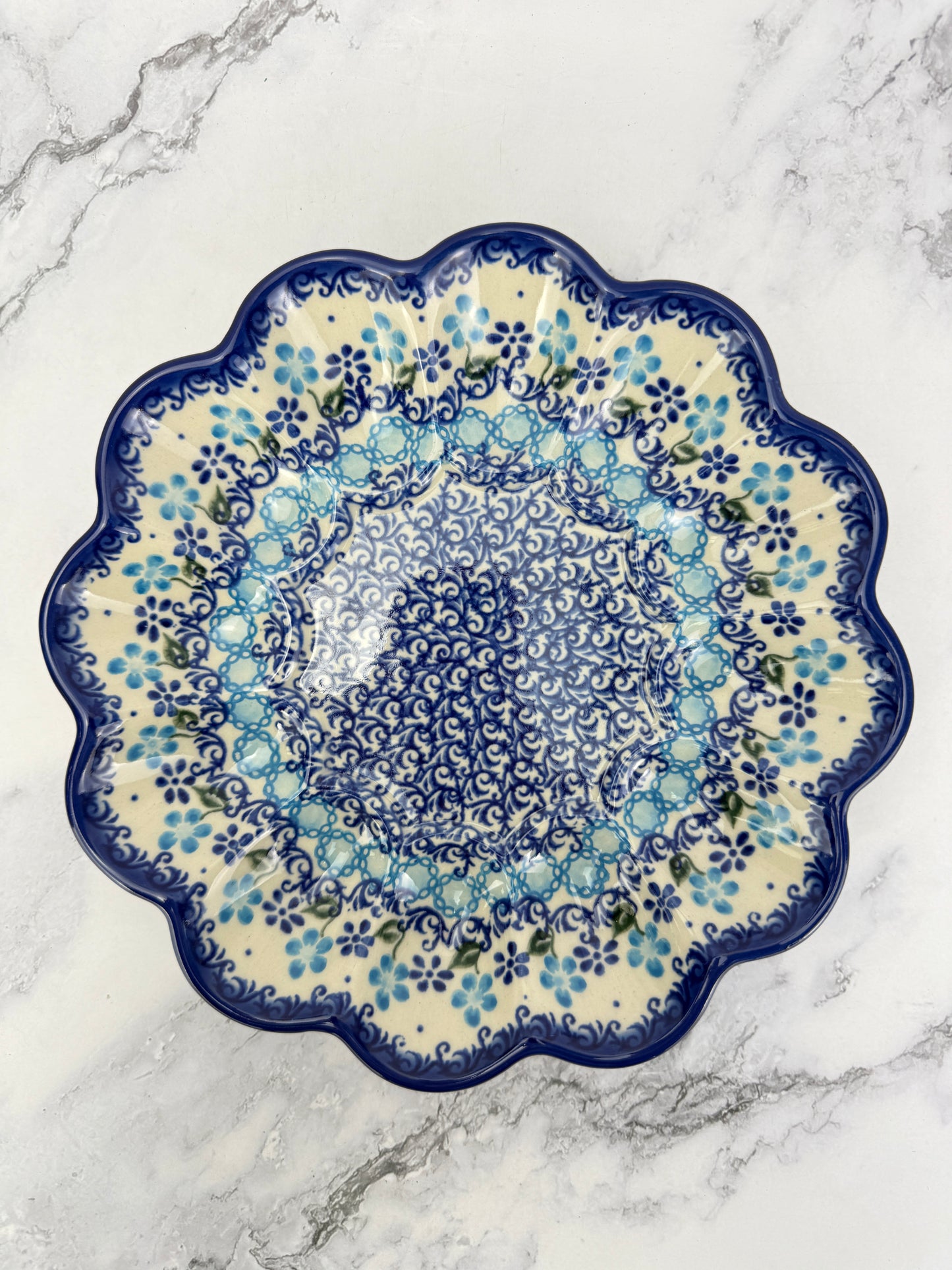 Unikat Egg Plate - Shape V130 - Blue Flowers