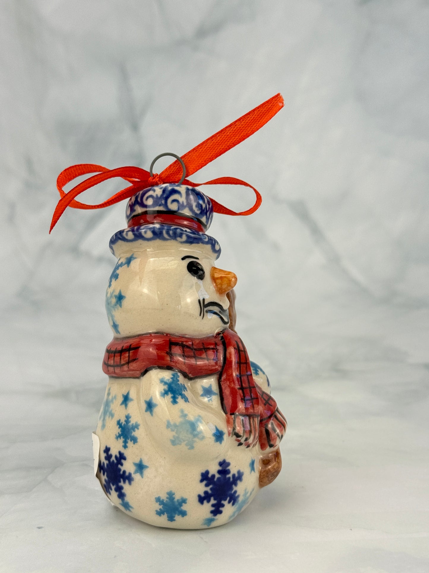 Vena Standing Snowman Ornament - Shape V354 - Red Scarf and Snowflakes