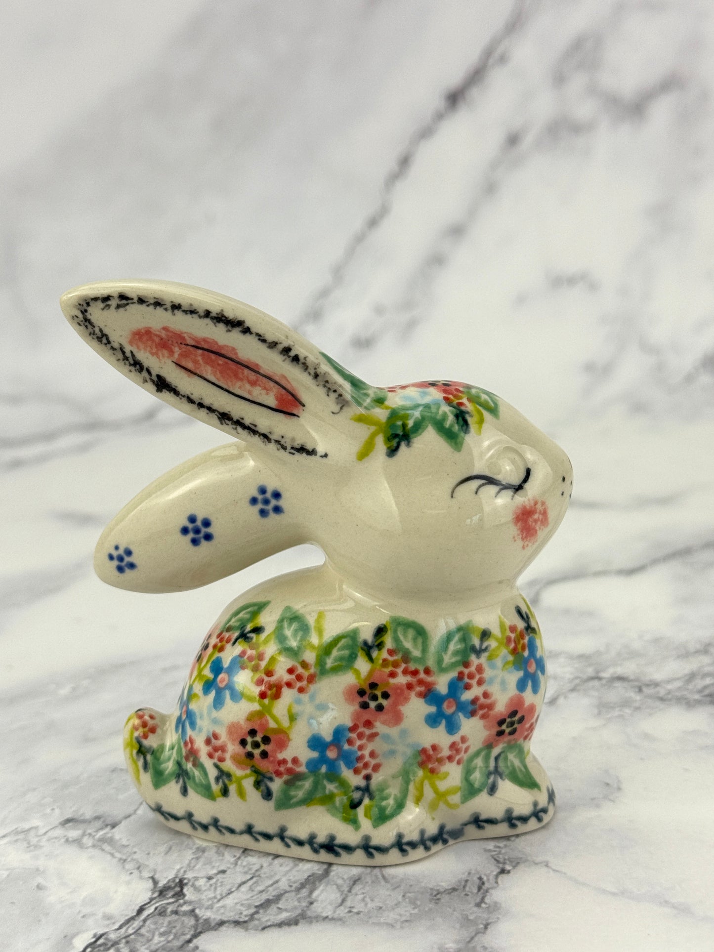 Bunny Figurine - Shape V412 - Pink and Blue Flower