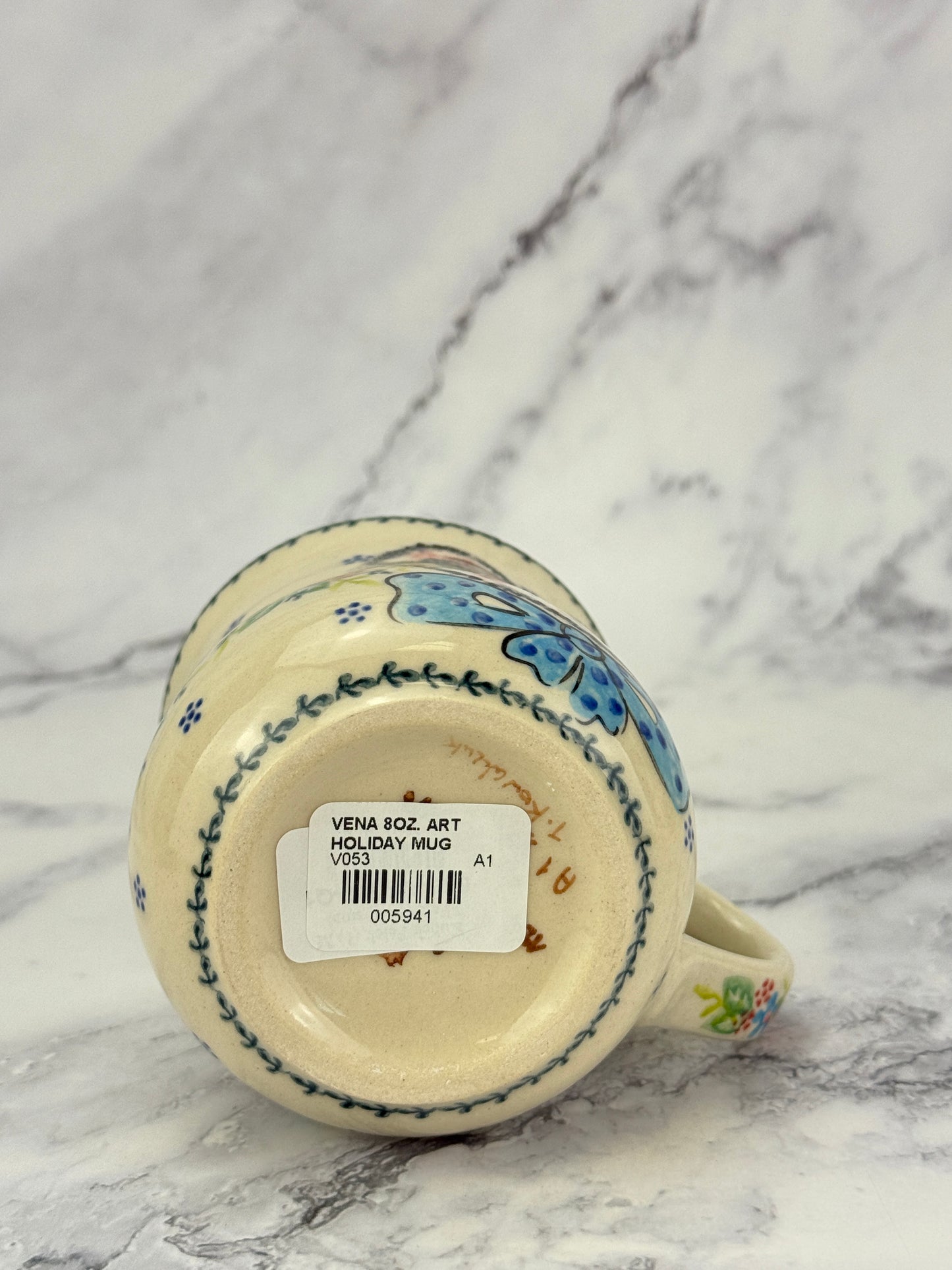 Vena Unikat 8oz Art Mug - Shape V053 - Blue Bow Tie Bunny