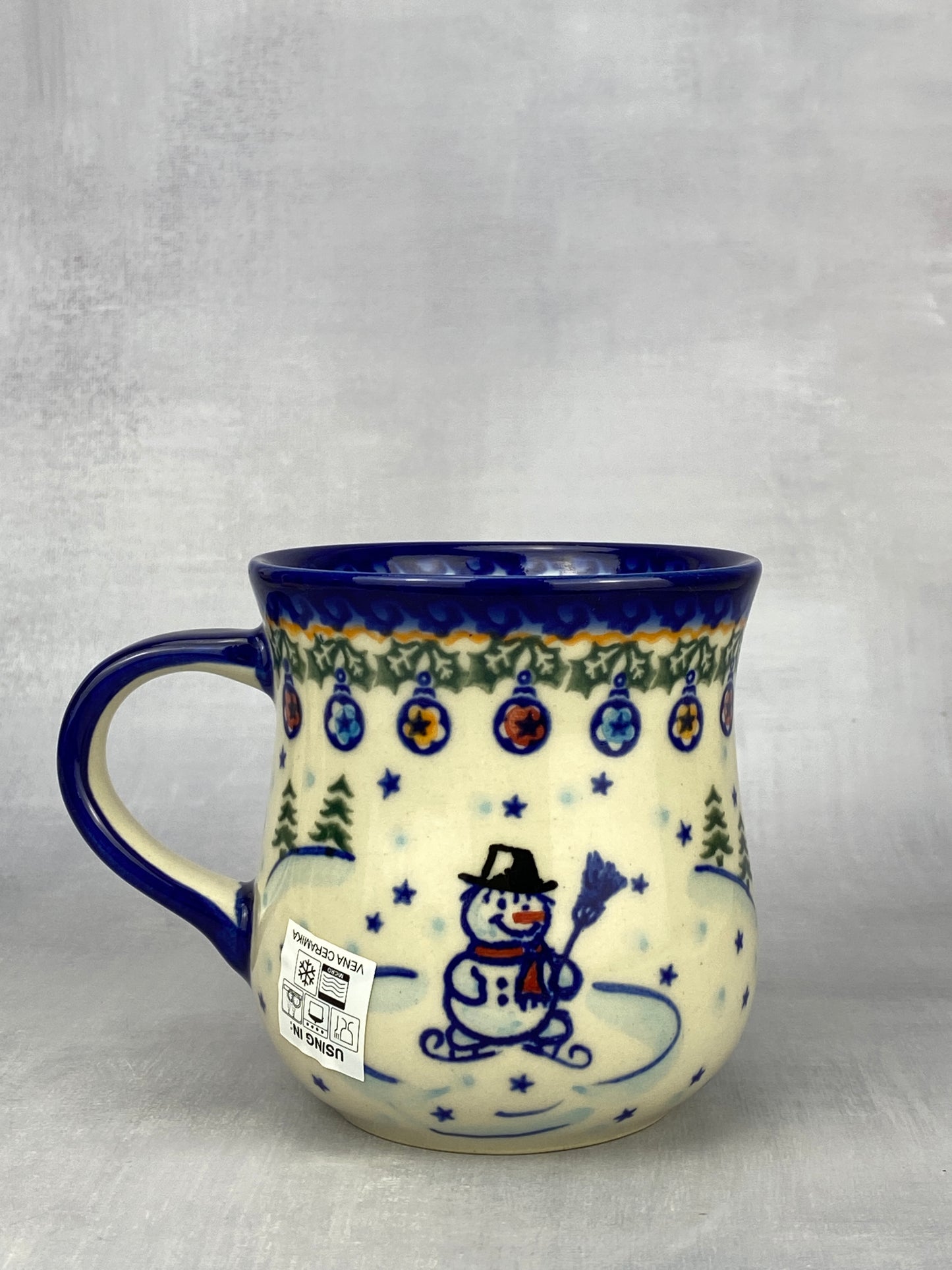 Vena Unikat 8oz Holiday Mug - Shape V053 - Snowmen with Broomsticks