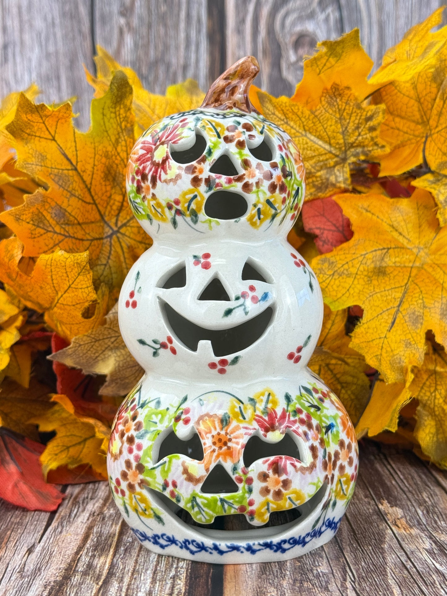 Vena Stacked Pumpkin Votive - Fall Flowers