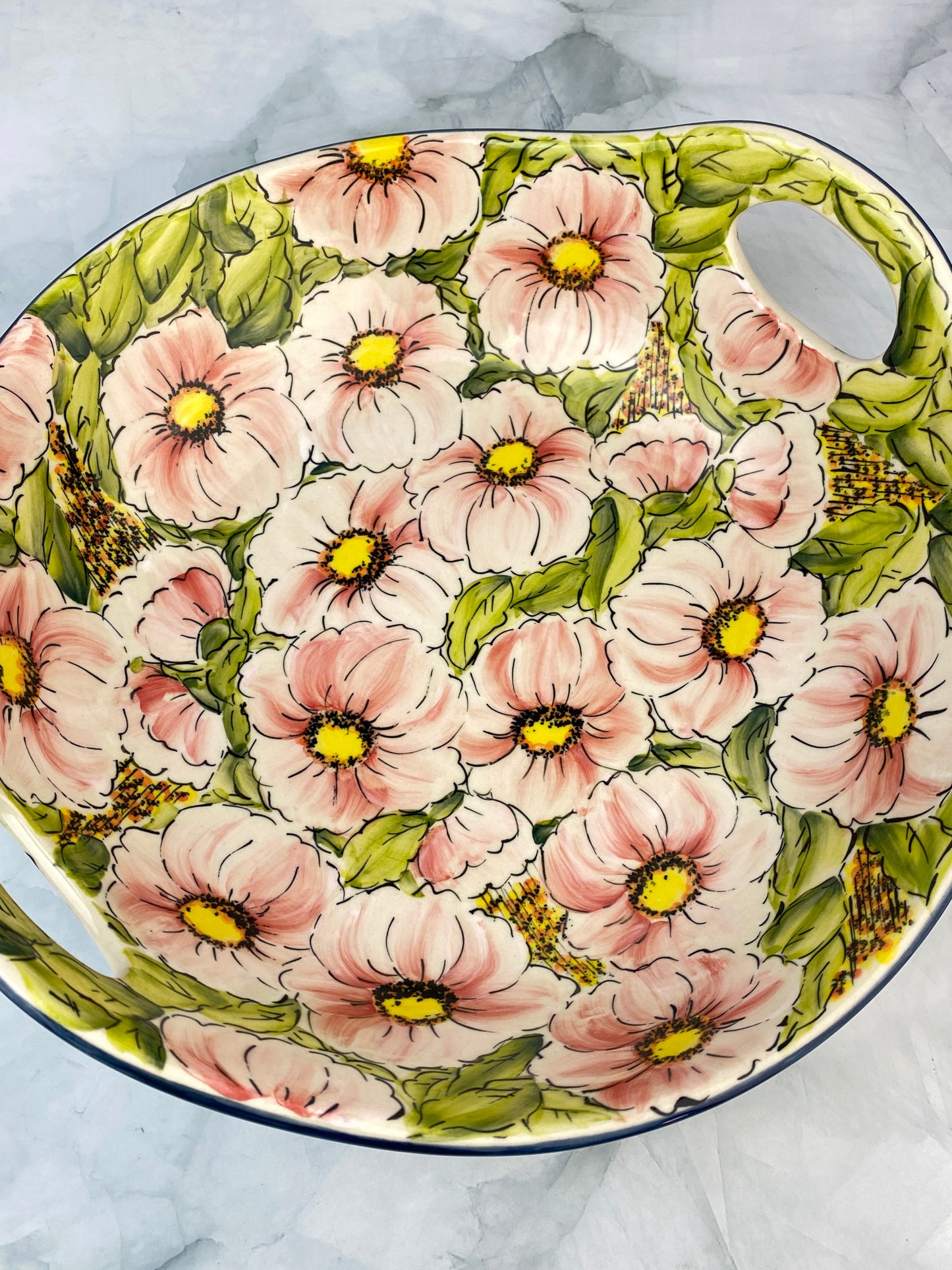 Large Moja Bowl with Handles - Pink Flowers